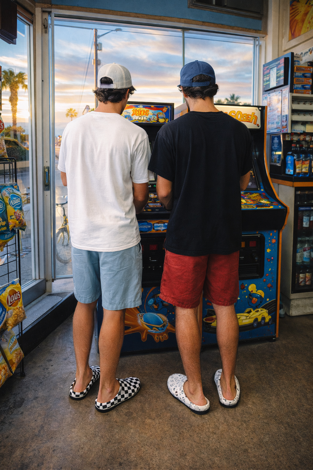 Checkmate Comfort Men’s Slippers worn by two men playing video games