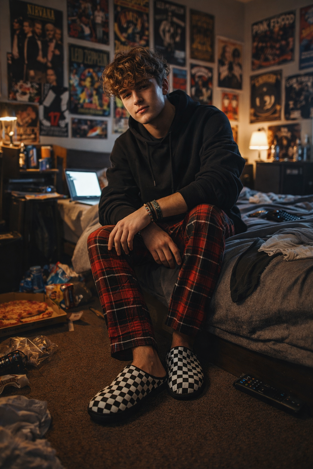 Checkmate Comfort Men’s Slippers worn in cozy bedroom scene