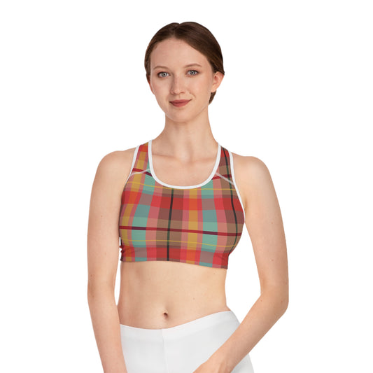 Sports Bra - Autumn Colors Plaid Pattern