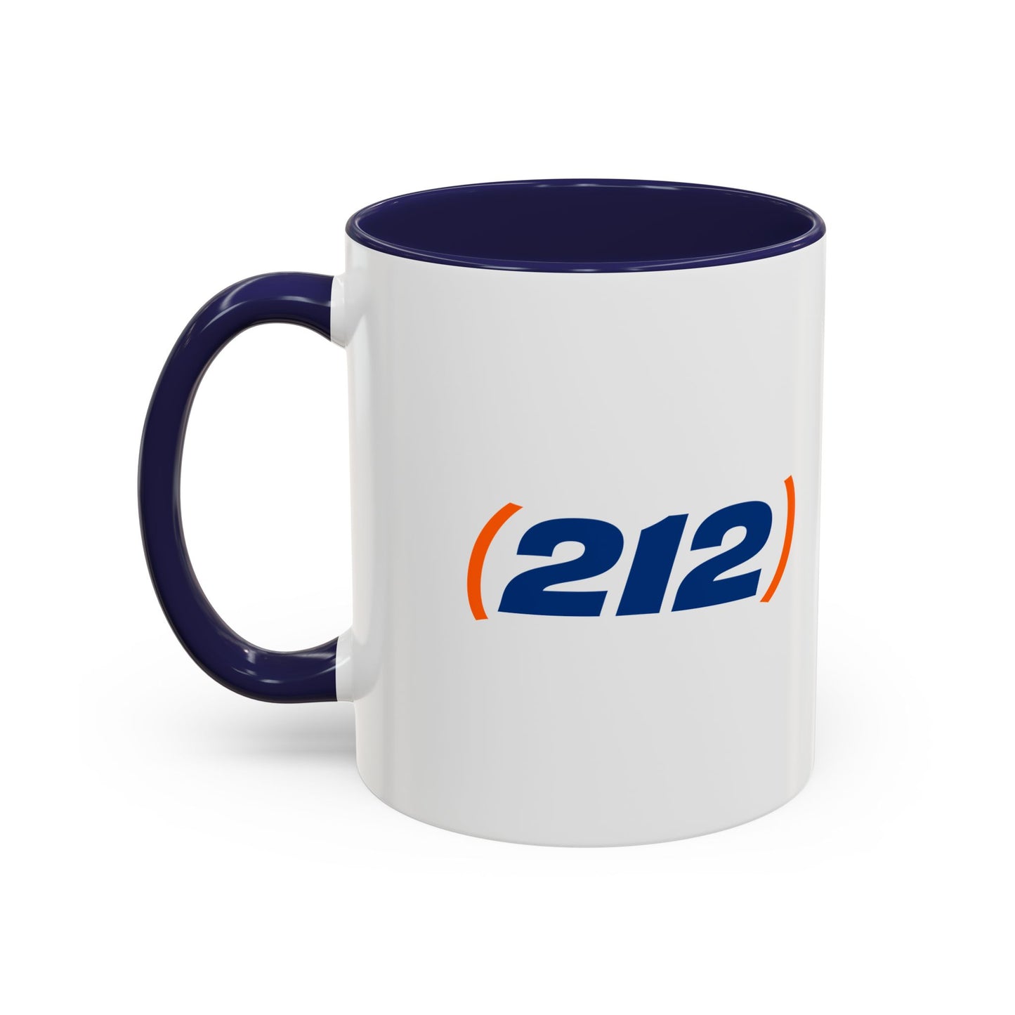 212 New York coffee mug side angle ceramic cup with navy handle NYC area code design