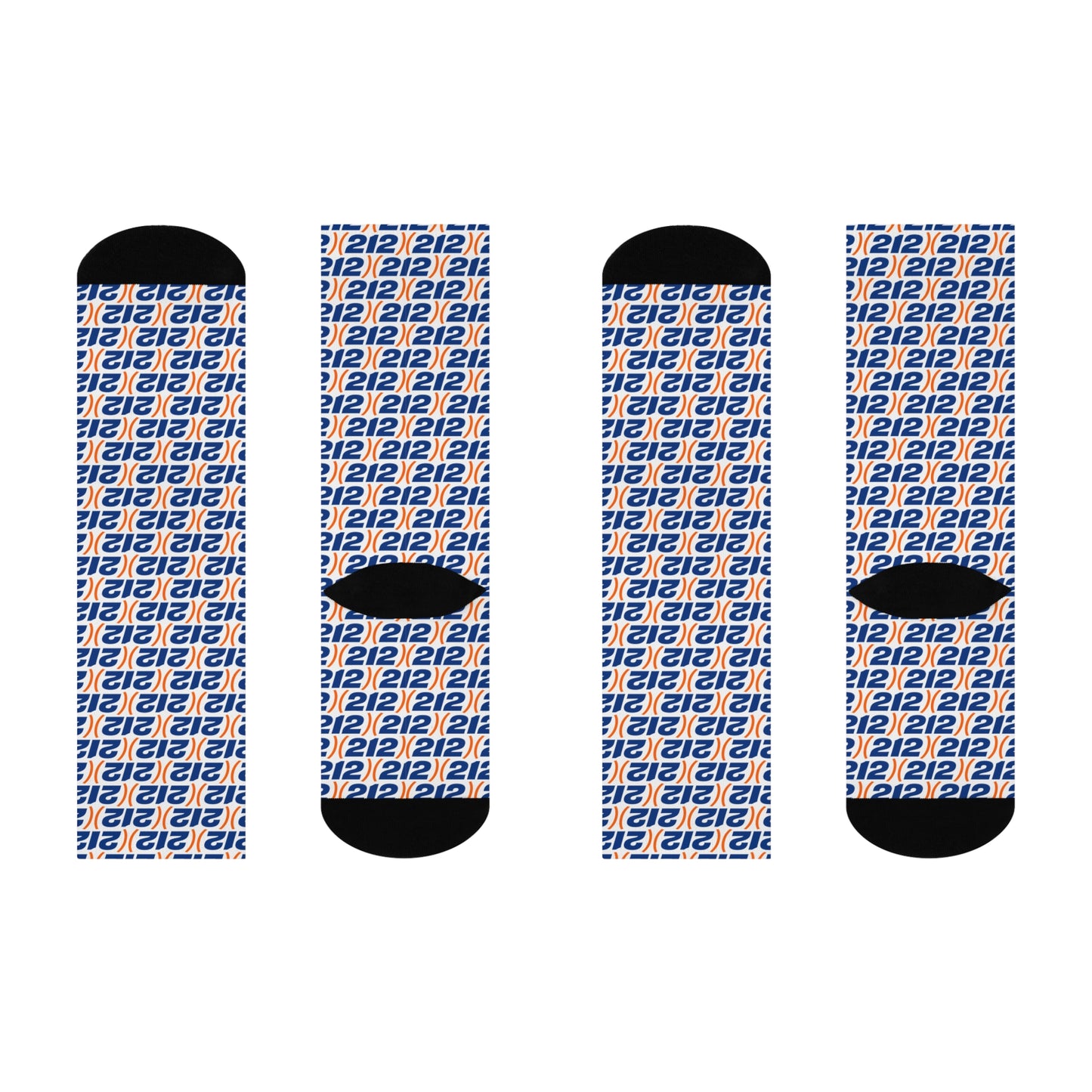 flat lay of (212) NYC crew socks showing full area code pattern and design details