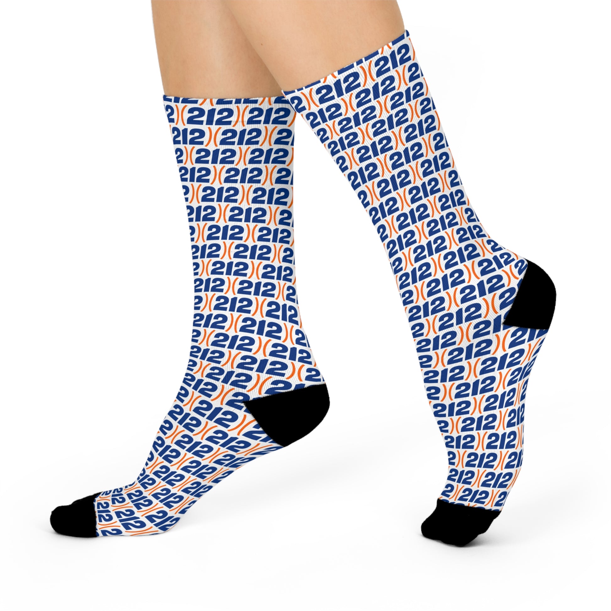 side view (212) NYC socks on legs showing streetwear fit and pattern design