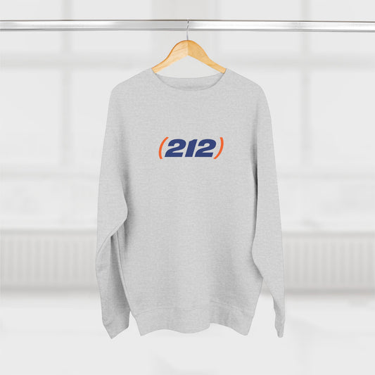 (212) NYC area code crewneck sweatshirt hanging minimal studio streetwear design