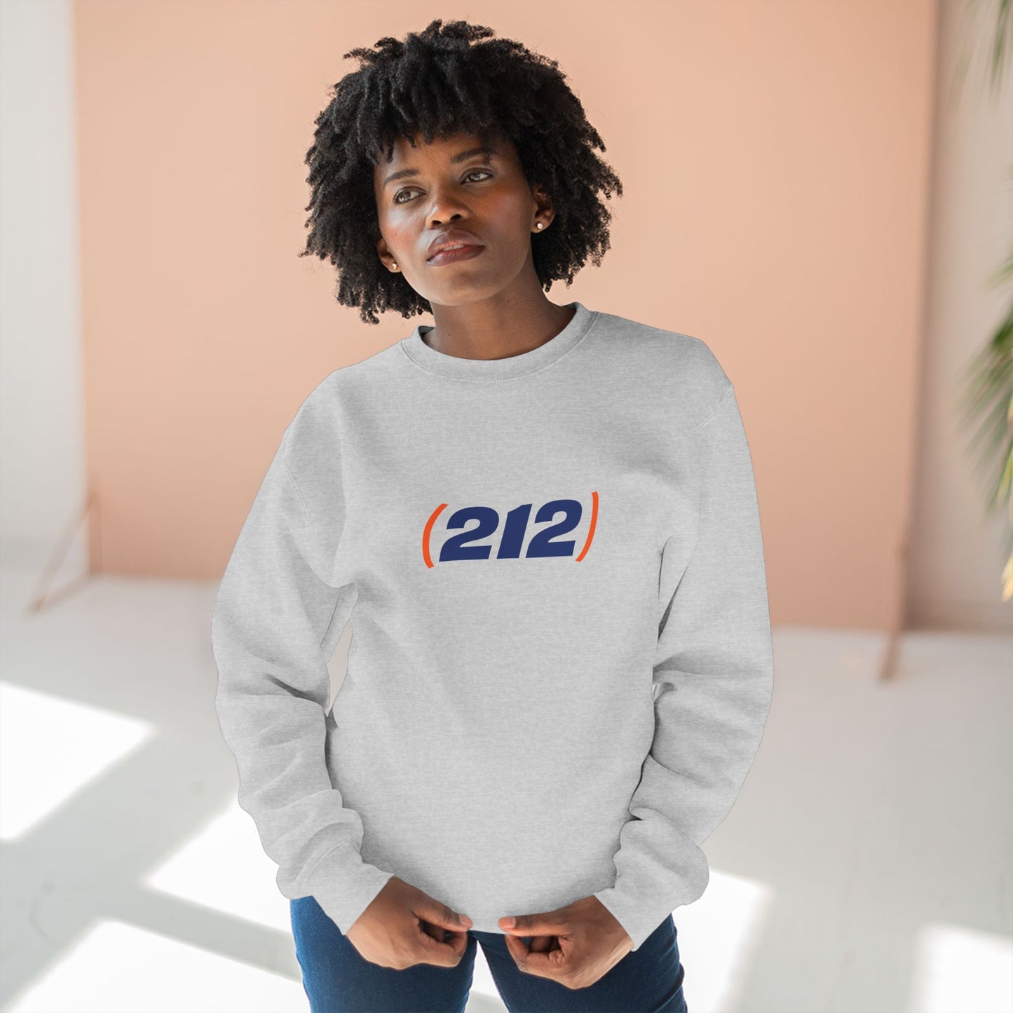 woman wearing (212) NYC crewneck sweatshirt casual streetwear outfit