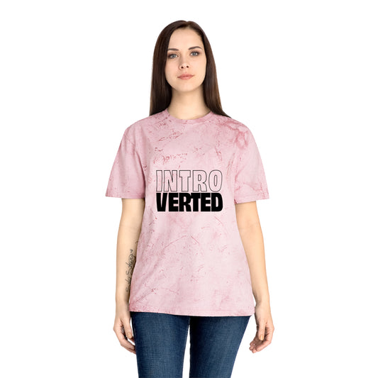 Woman wearing pink tie-dye Introverted Color Blast T-Shirt