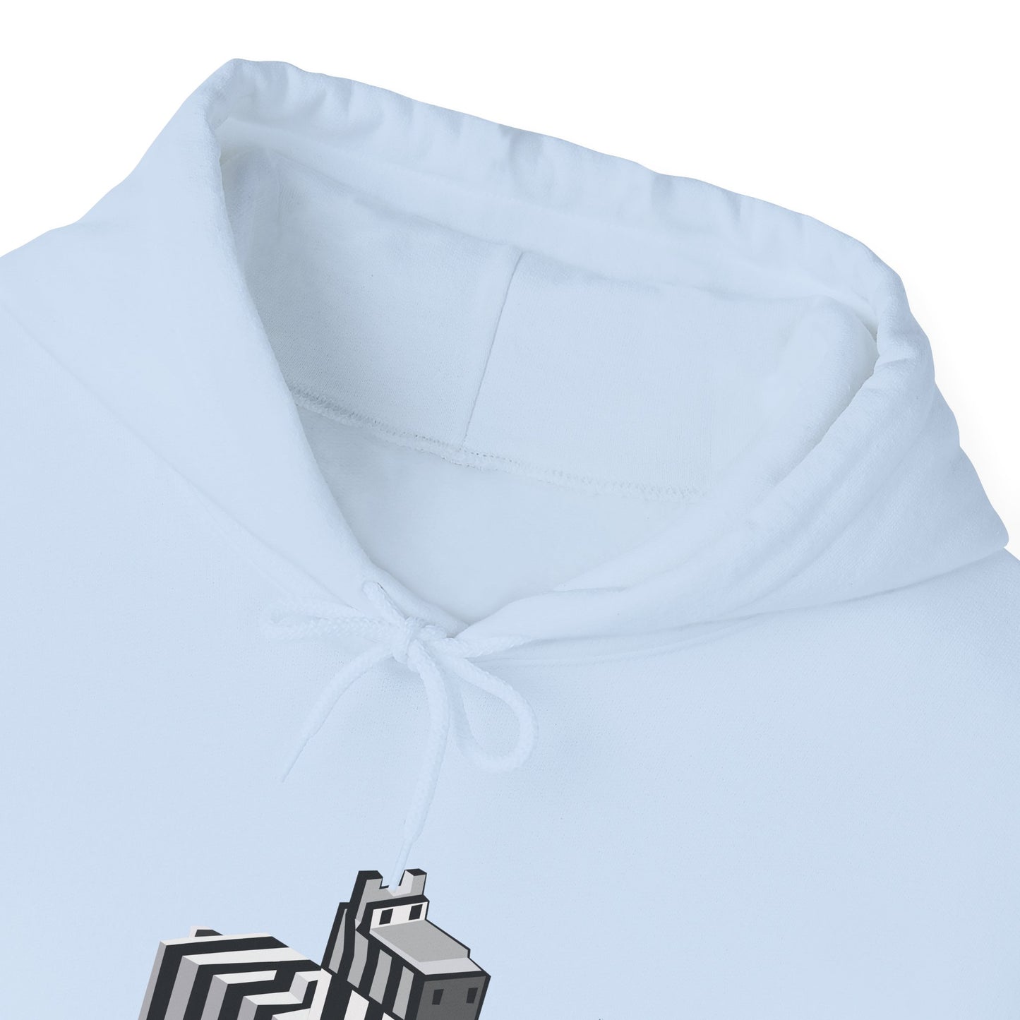 Arcade Zebra Hooded Sweatshirt – Retro Gaming Pixel Hoodie close-up of hood and neckline
