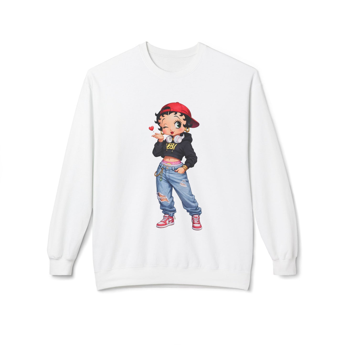 betty boop graphic white crewneck sweatshirt front product view