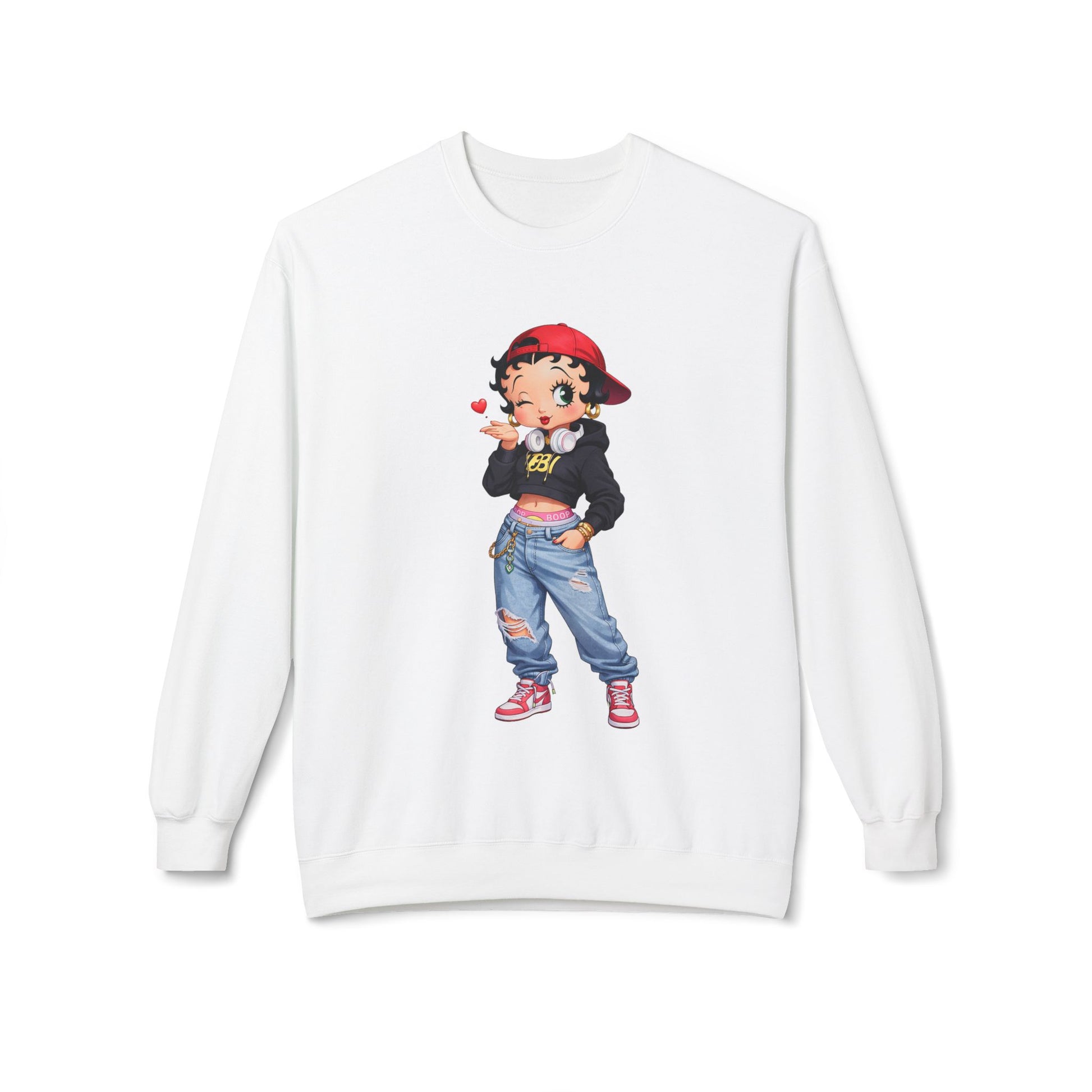 betty boop graphic white crewneck sweatshirt front product view