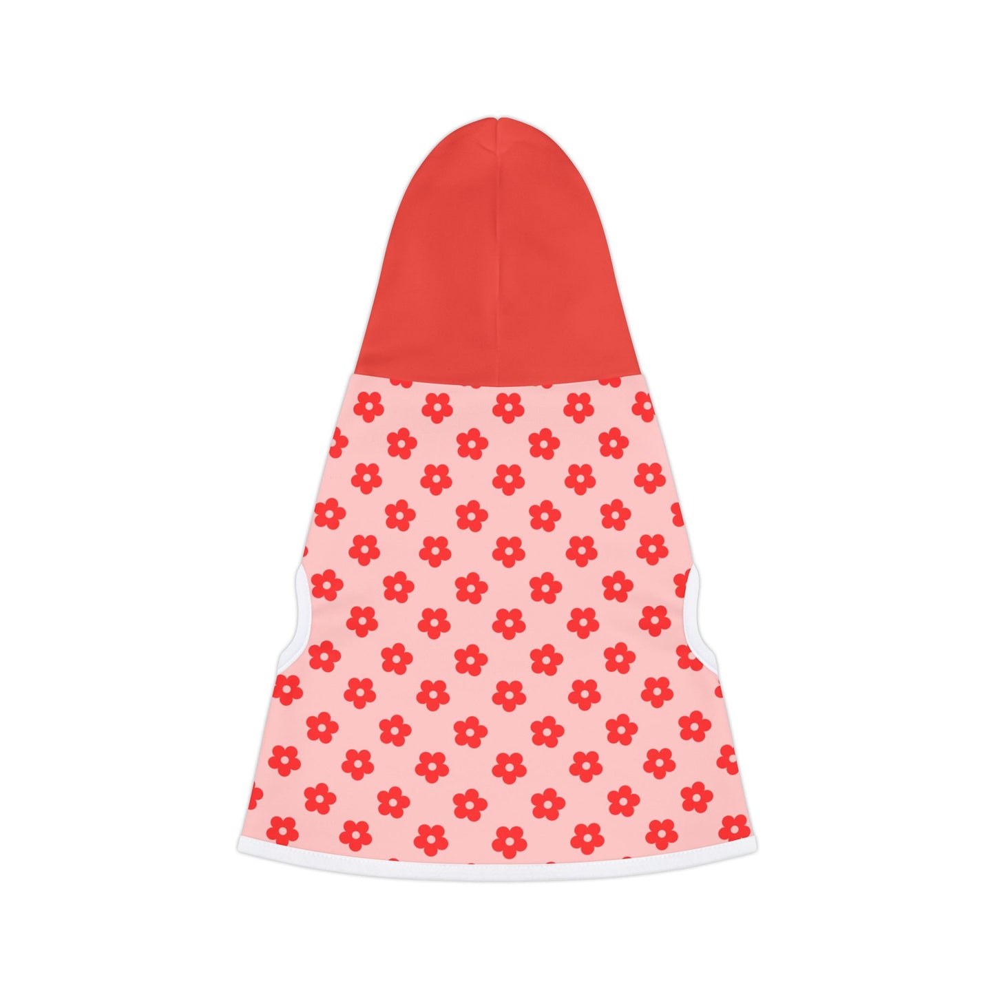 Pink and red floral dog hoodie back view