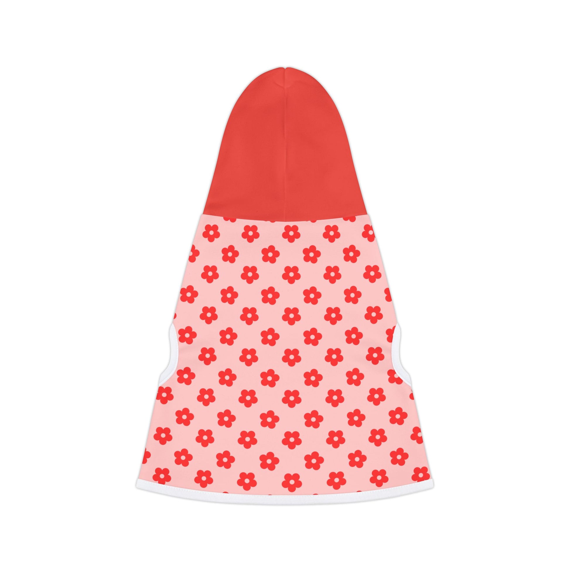 Pink and red floral dog hoodie back view