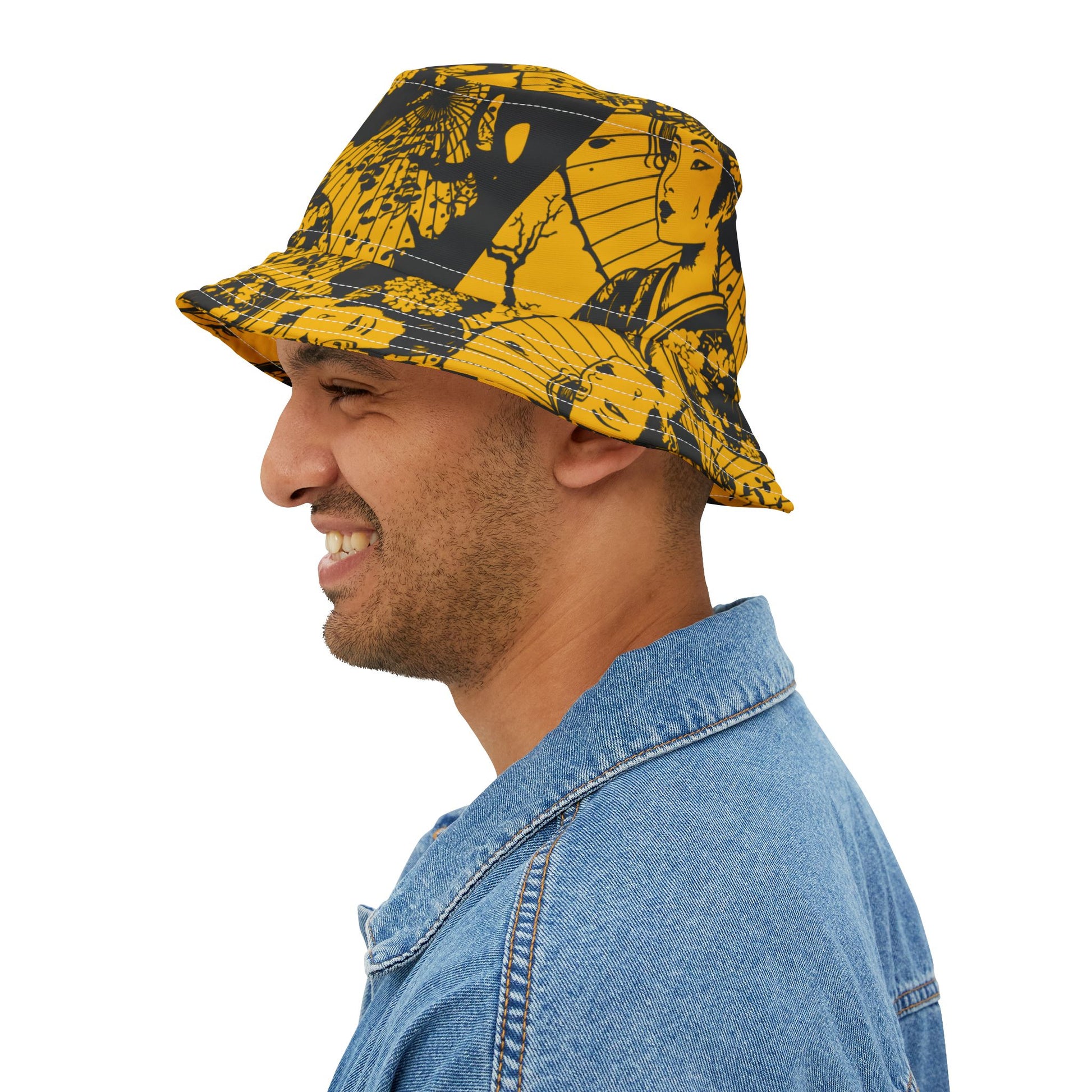 Side profile view of Geisha Bucket Hat on man