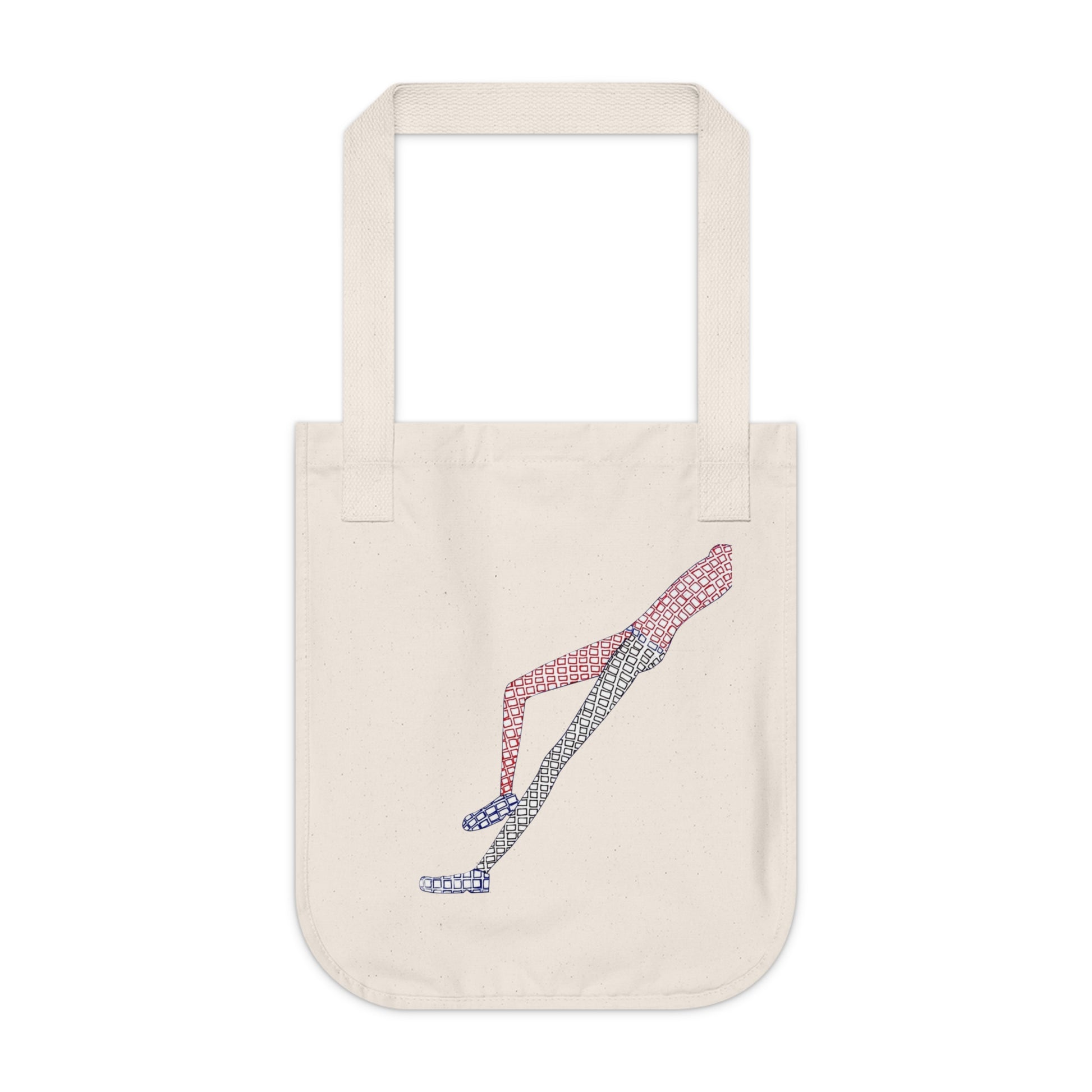 Woman holding Shapes in Shapes Organic Tote Bag in white