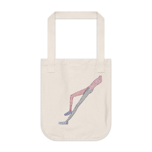 Woman holding Shapes in Shapes Organic Tote Bag in white