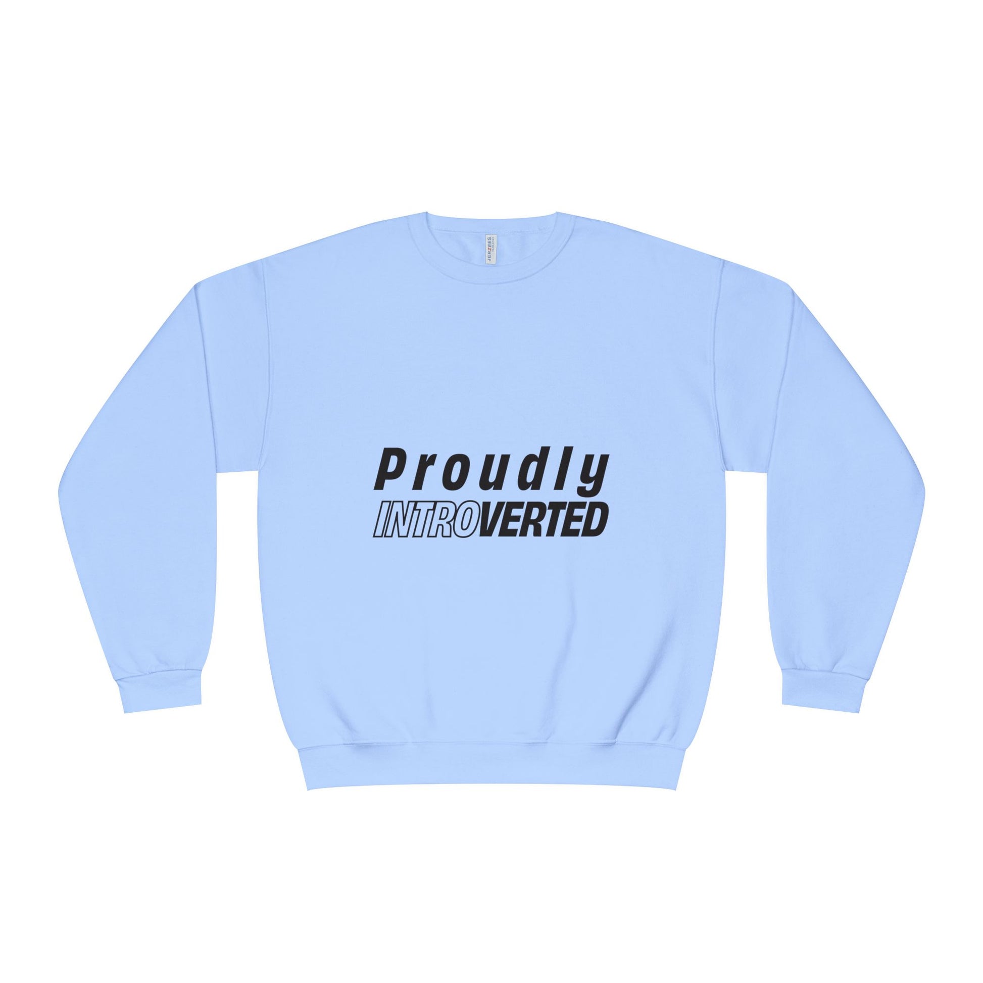 Proudly Introverted Sweatshirt in light blue, flat lay design