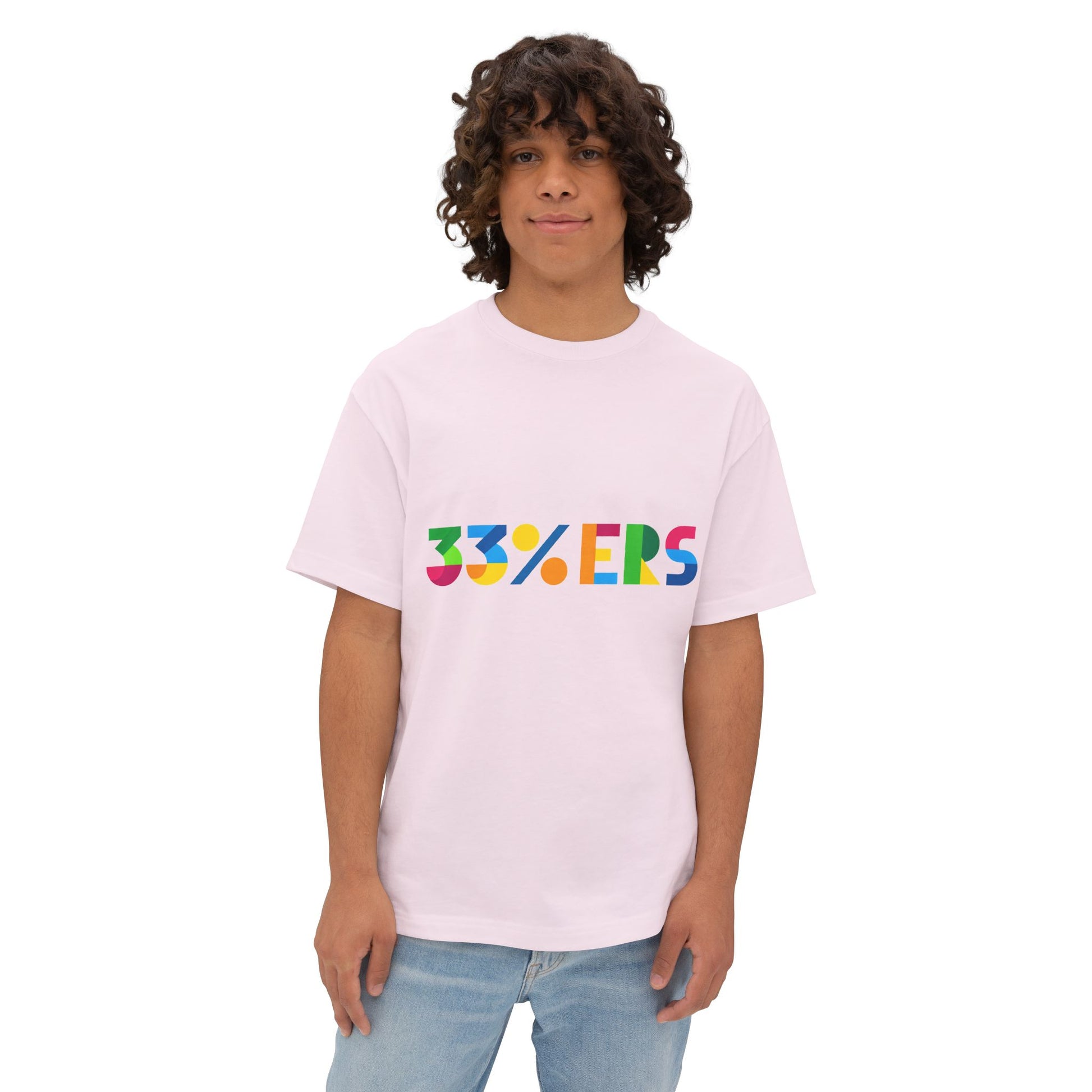 33%ers pink t-shirt on male model relaxed boxy fit streetwear graphic tee