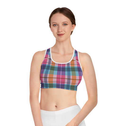 Sports Bra - Purple & Pink Plaid Pattern