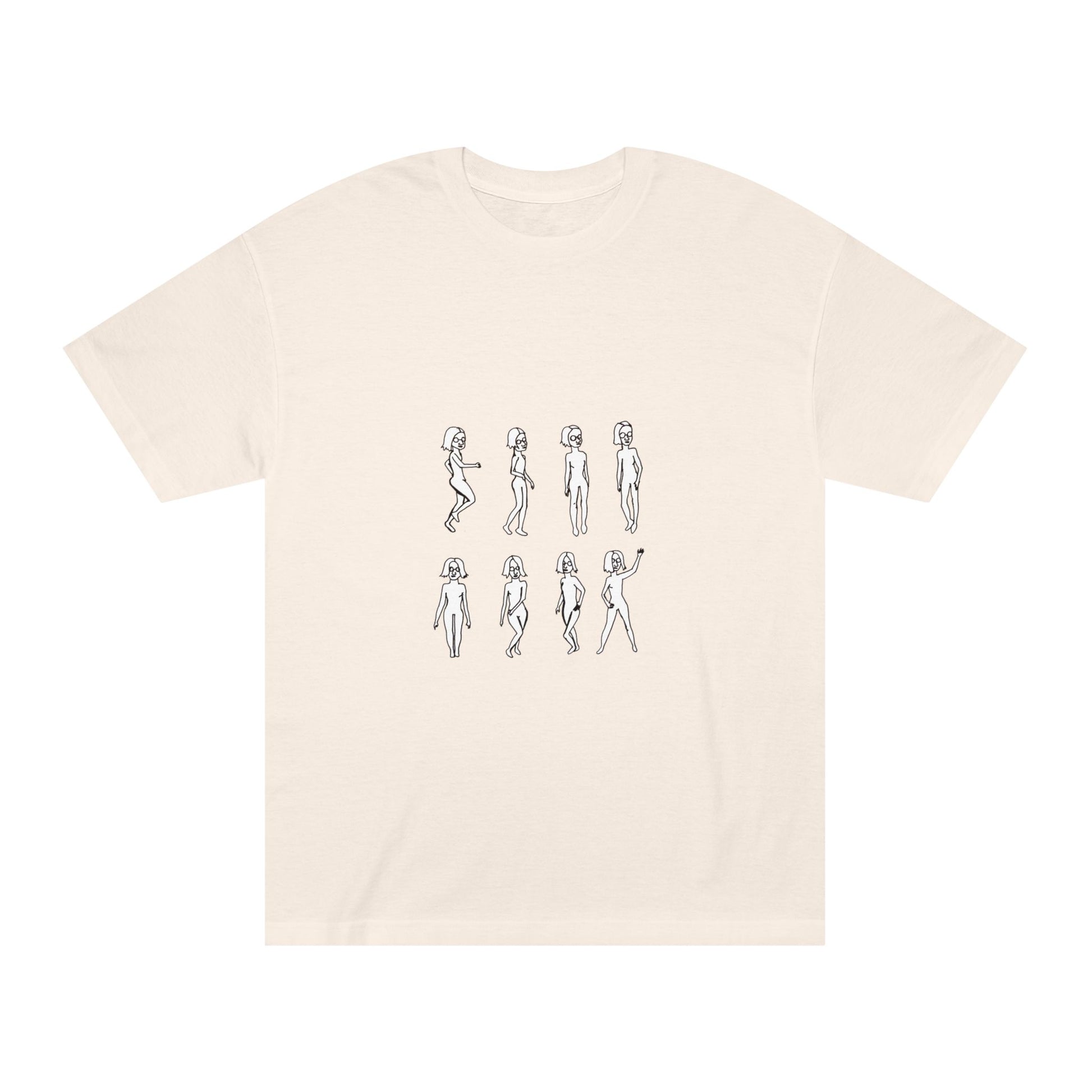 Back view of Running Out Unisex T-Shirt in cream with original artwork design