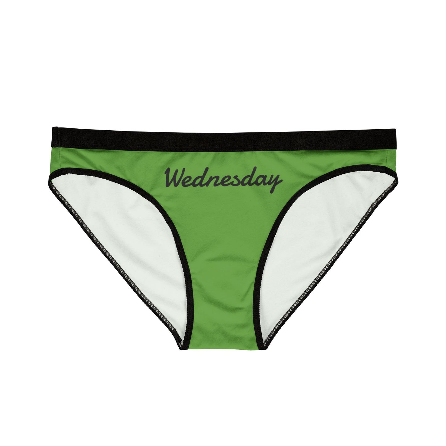 Green underwear with 'Wednesday' text on a white background