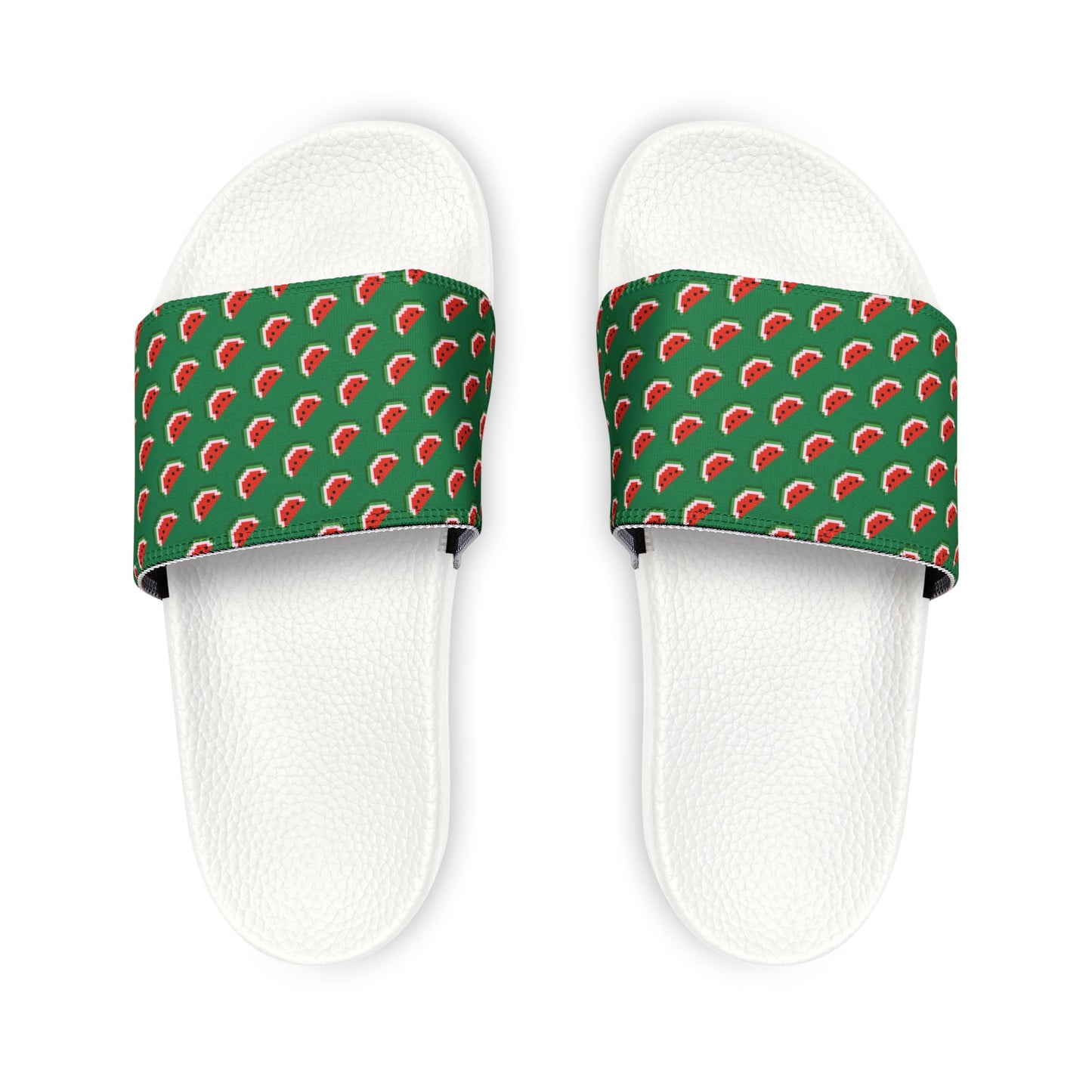 Top view of Watermelon White Slide Sandals with patterned straps.