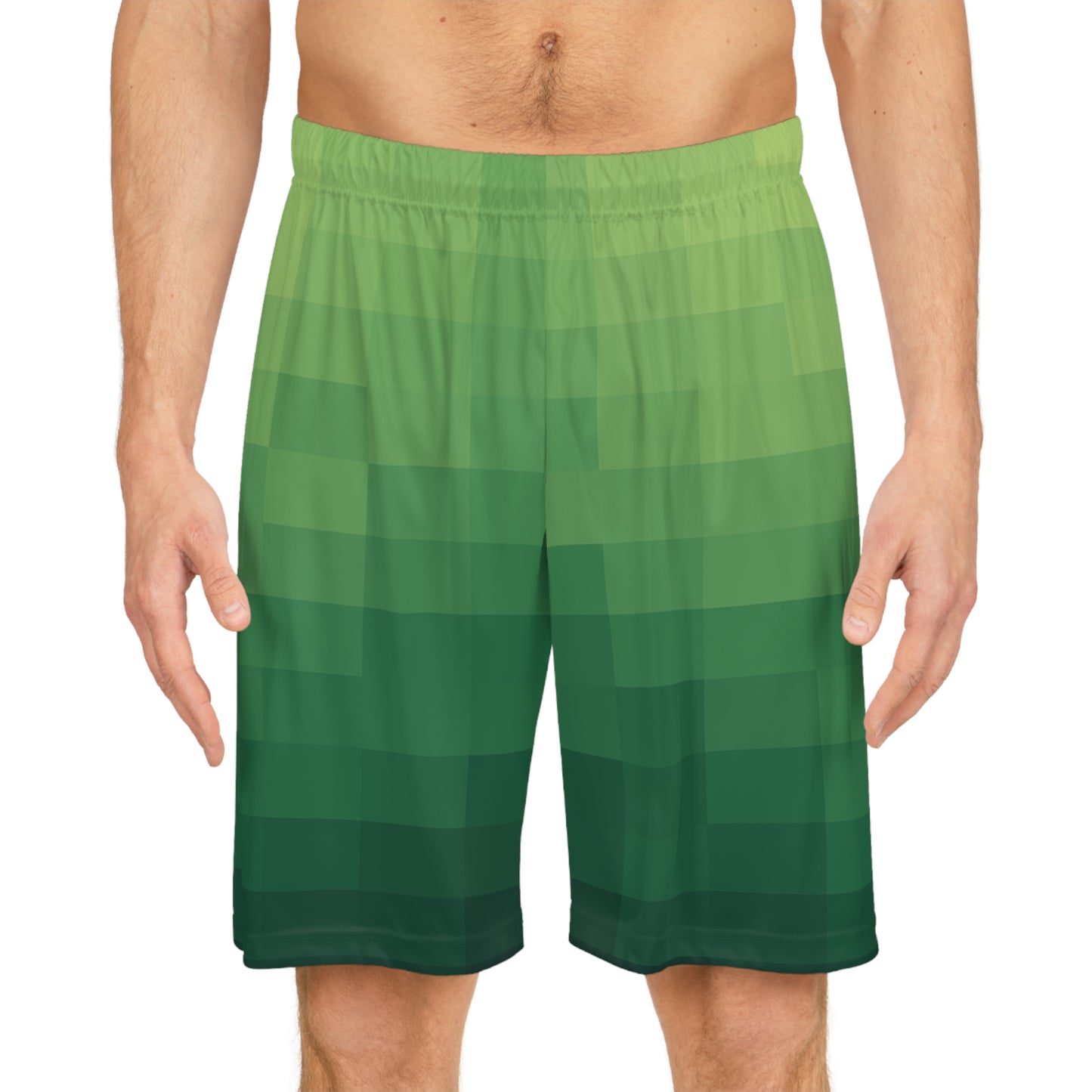 8-bit Green Basketball Shorts worn by male model back view