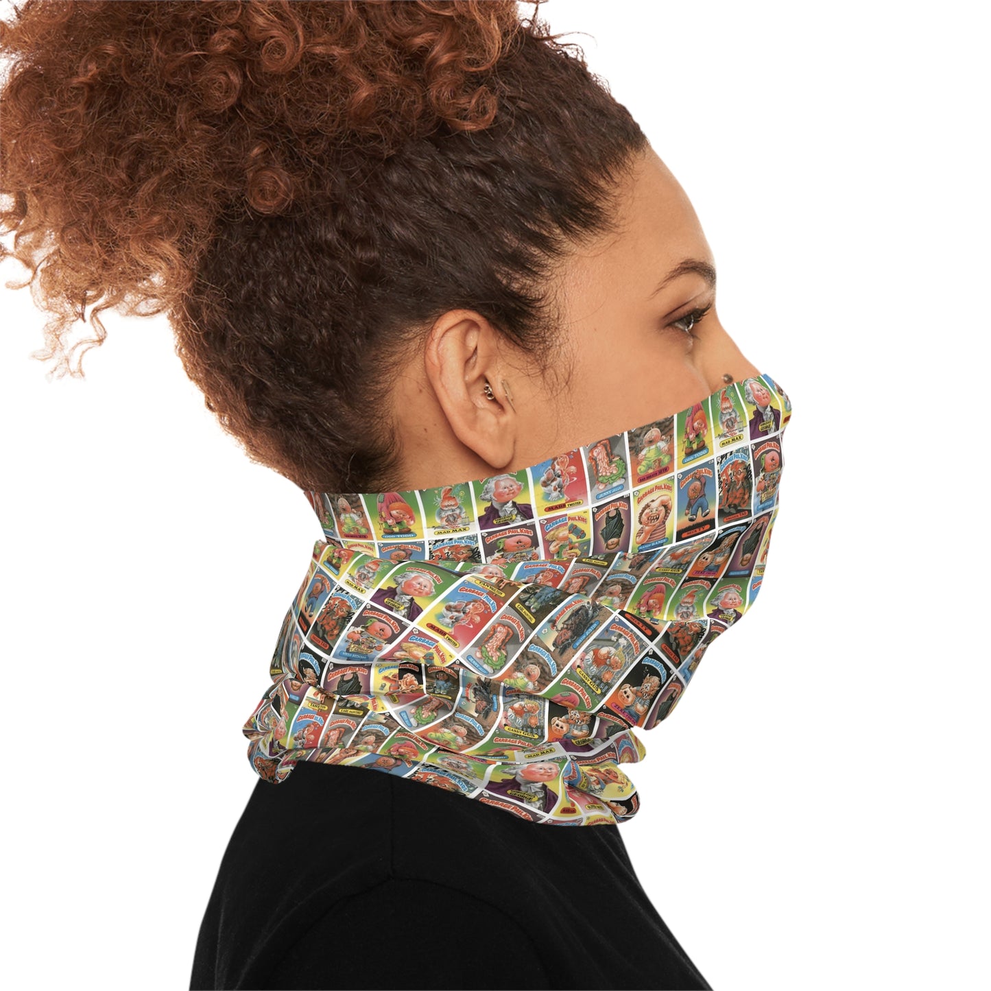 Side profile of woman wearing breathable polyester microfiber neck gaiter