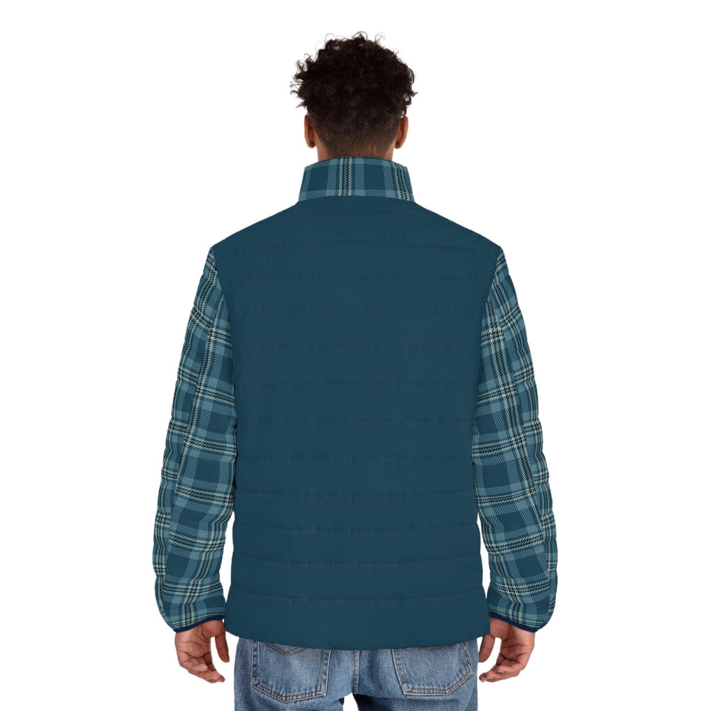 Blue Plaid Men's Puffer Jacket