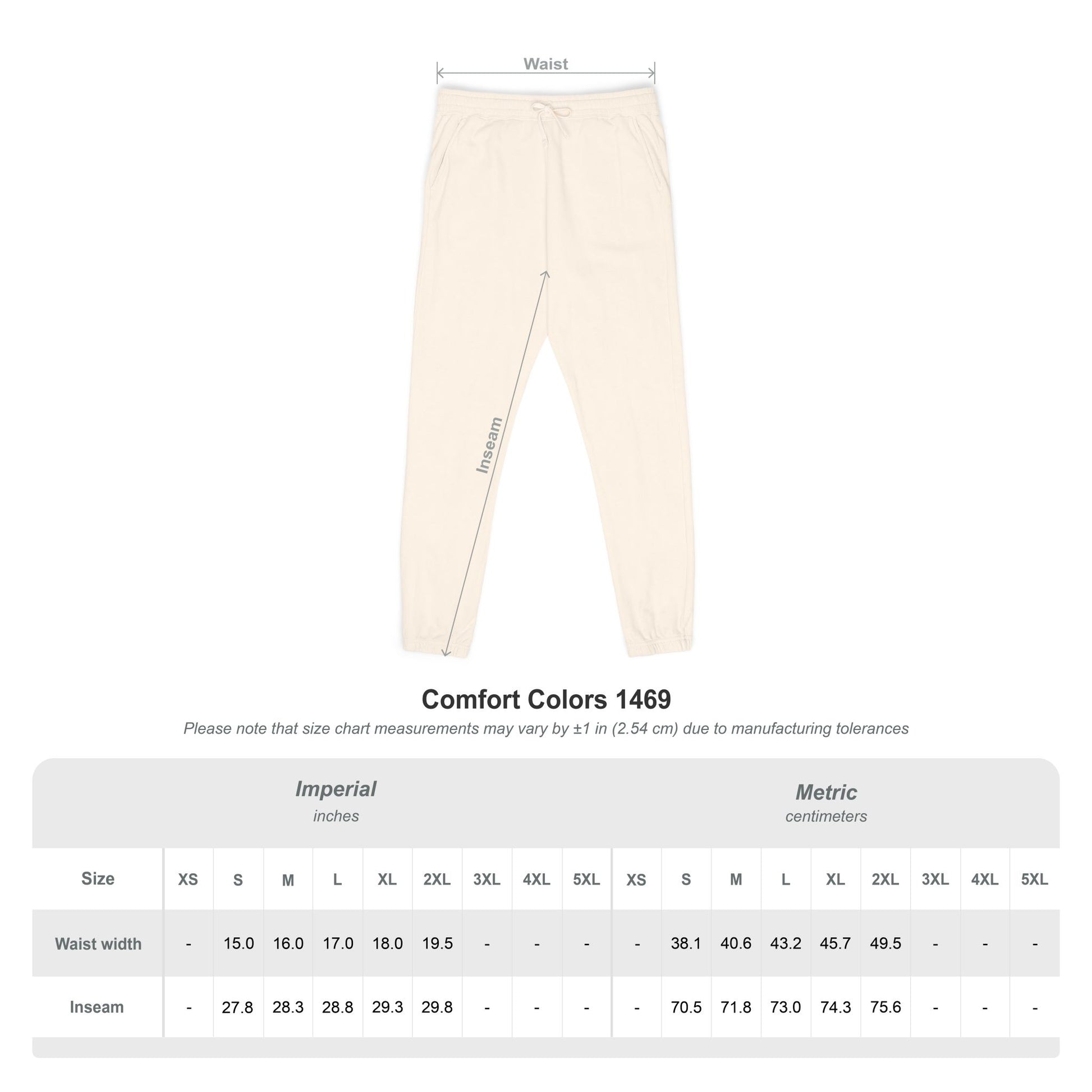 Size chart for Tantrum Media Cozy Fleece Sweatpants