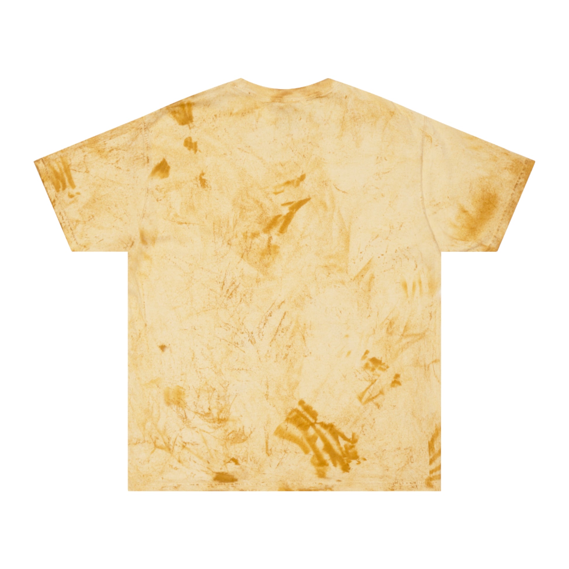 Flat lay of yellow tie-dye Introverted Color Blast T-Shirt back view