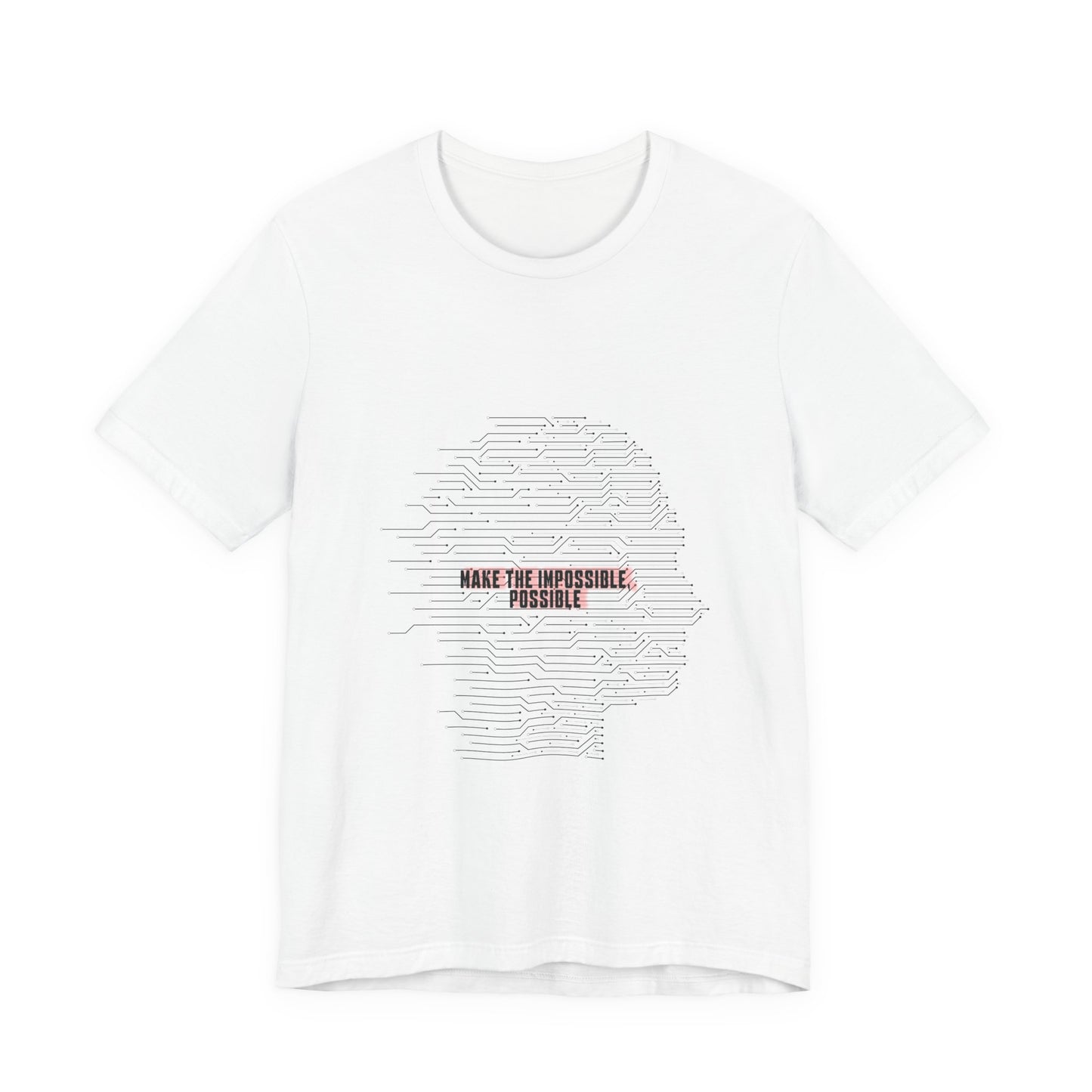 Front view of white Make It Possible T-Shirt with motivational text design