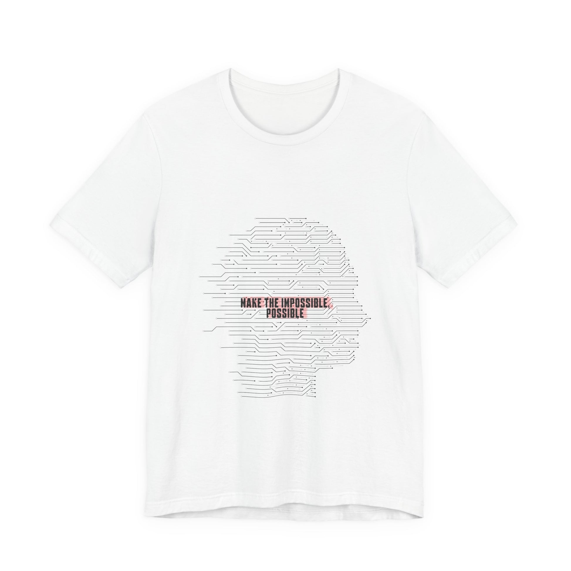 Front view of white Make It Possible T-Shirt with motivational text design