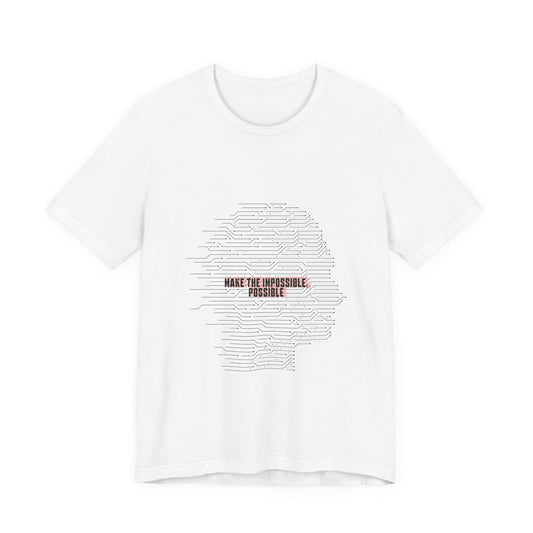 Front view of white Make It Possible T-Shirt with motivational text design