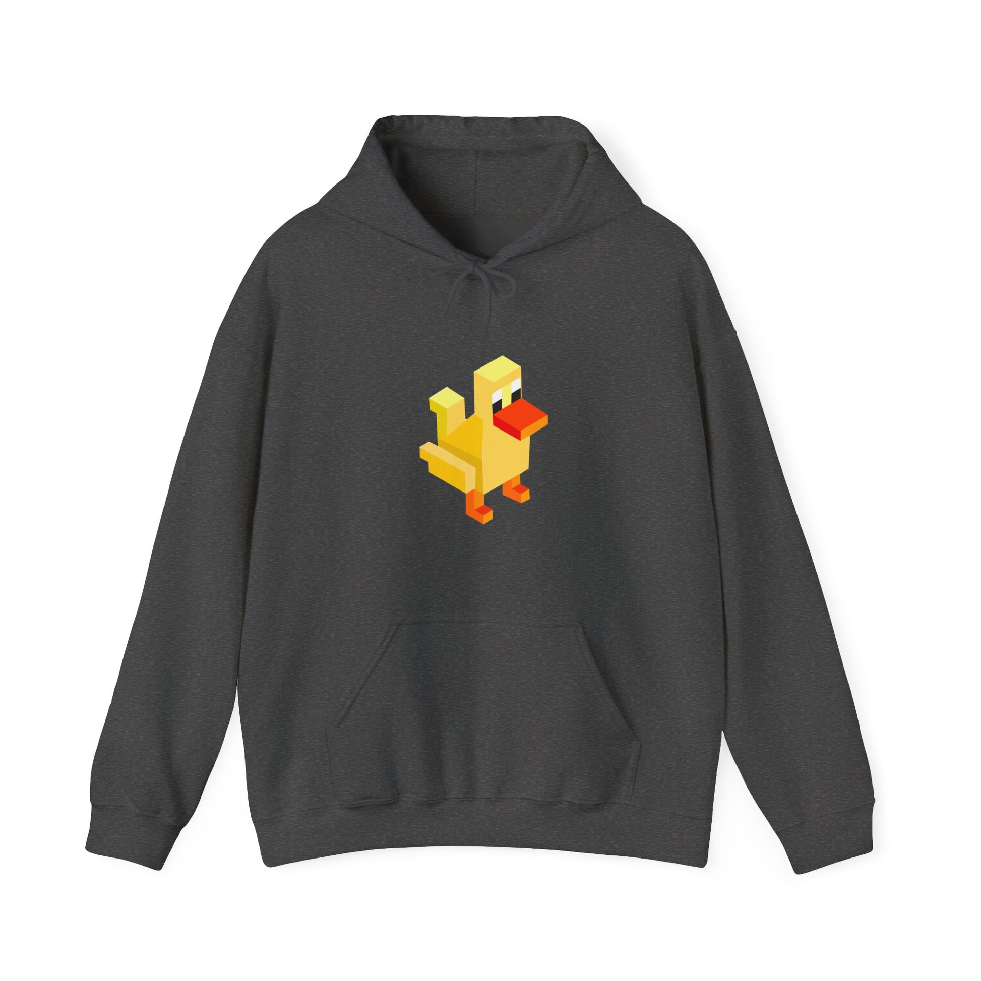 Charcoal grey pixel duck hoodie, unisex arcade gaming sweatshirt retro gamer clothing