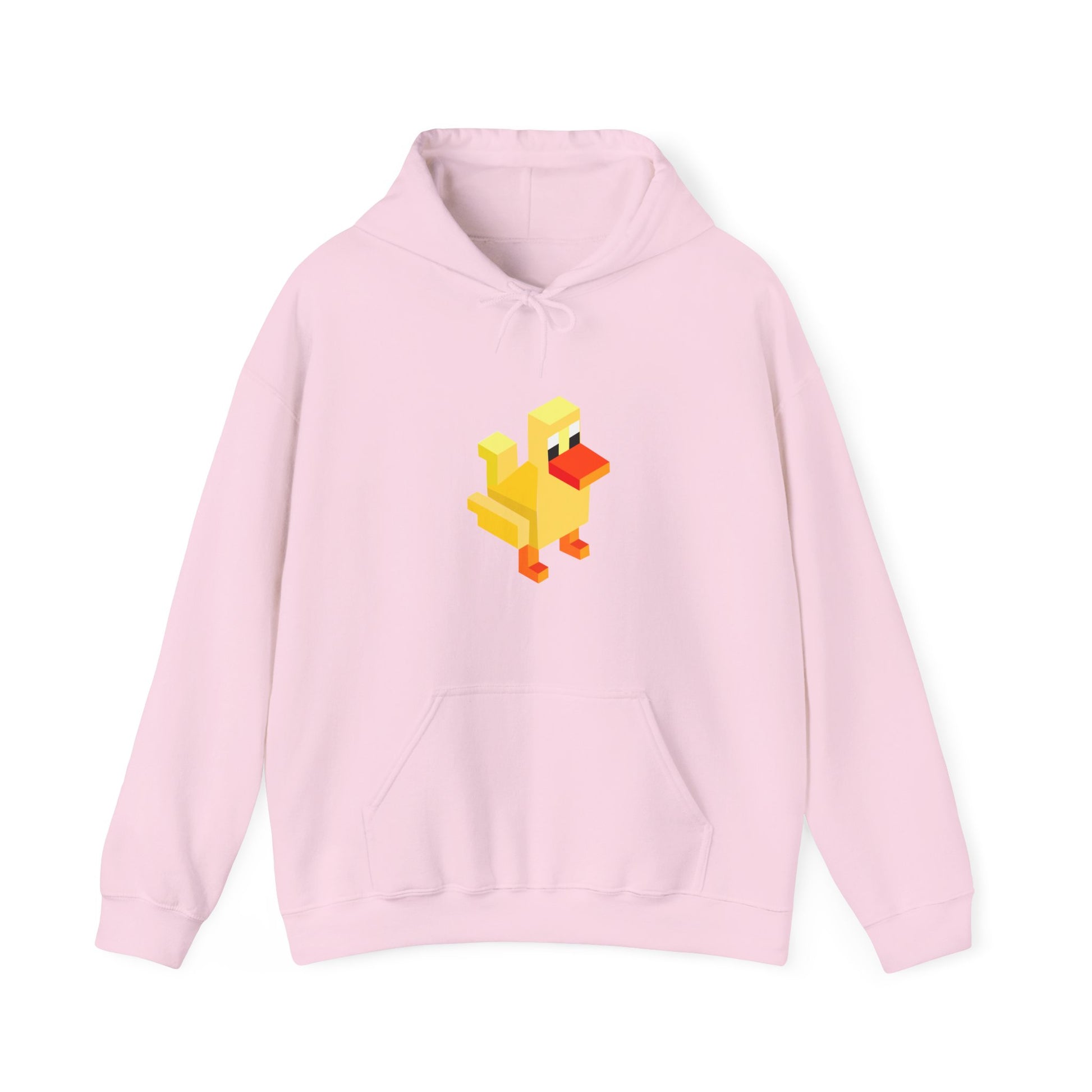 Light pink pixel duck gaming hoodie, retro arcade style unisex sweatshirt gamer apparel