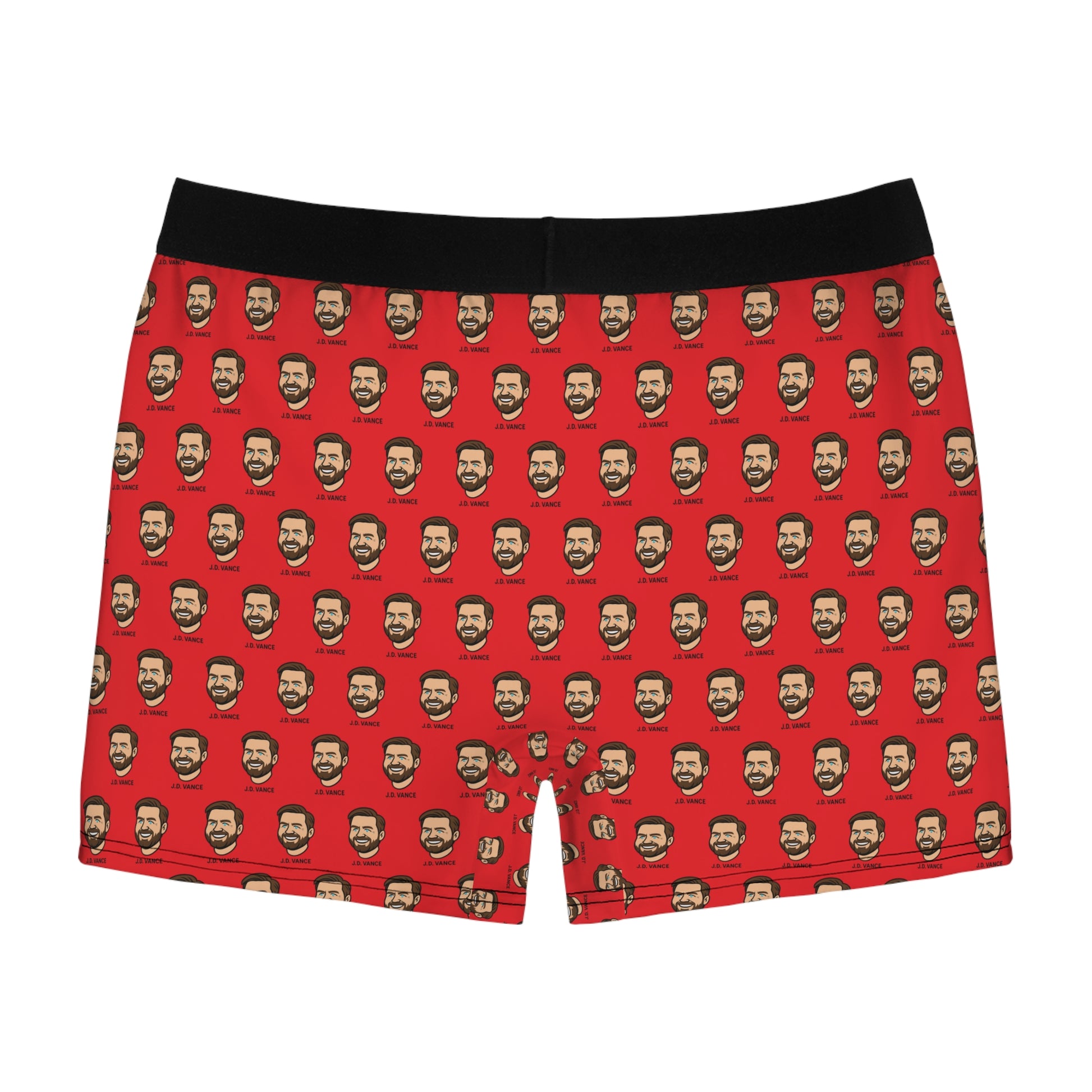 JD Vance graphic boxer briefs laid flat showing full pattern design and fabric texture