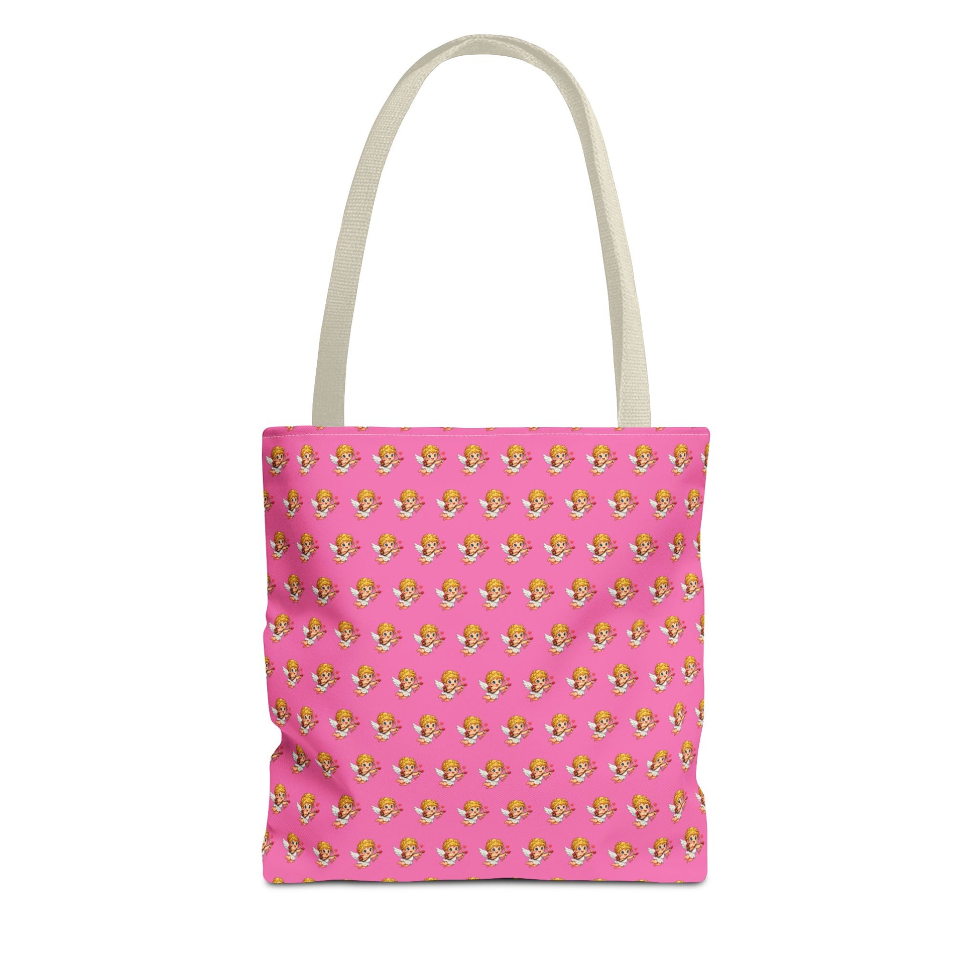 Cupid Tote Bag showing full front design with black shoulder straps
