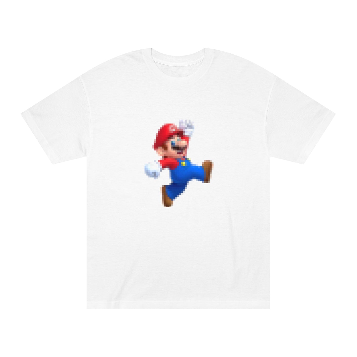 White Brooklyn Plumber T-Shirt front view showing pixel art plumber graphic design