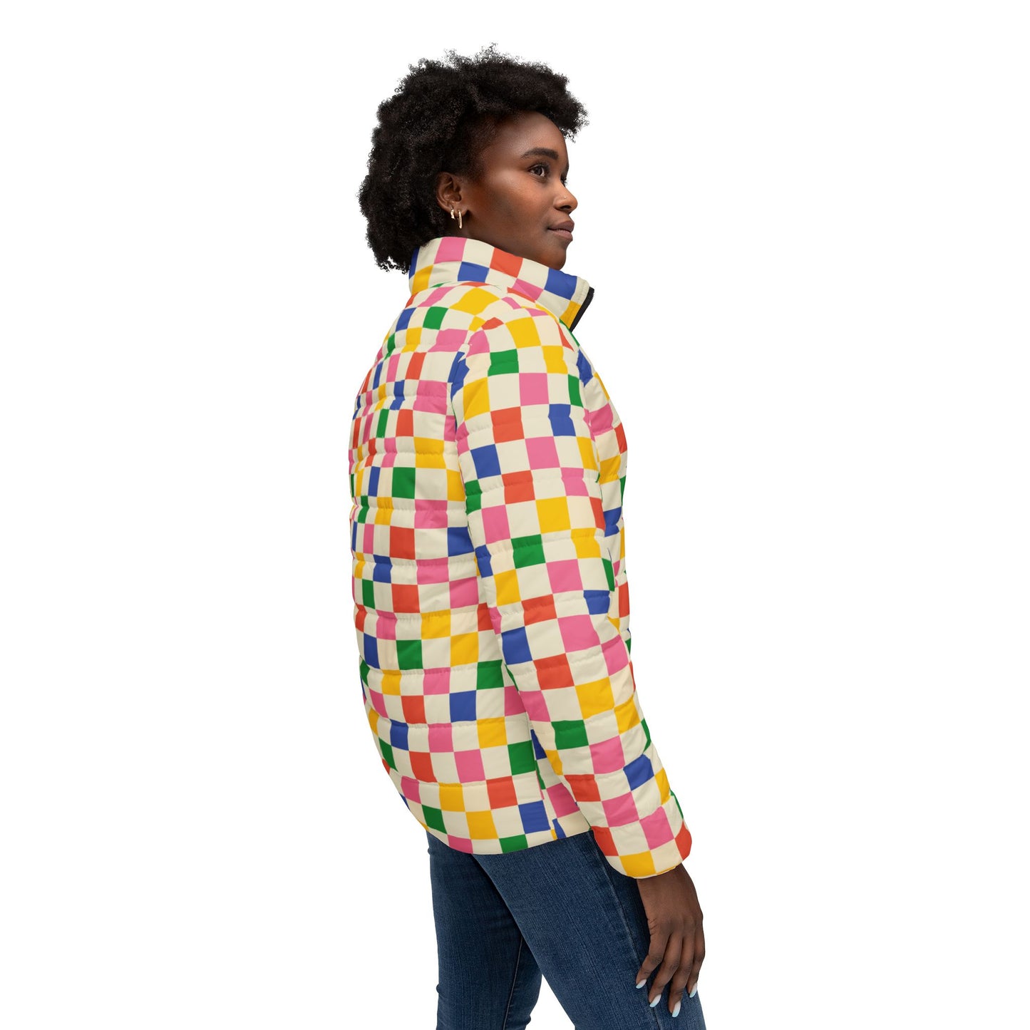 Women's Puffer Jacket - Colored Chess Pattern Skaters Apparel