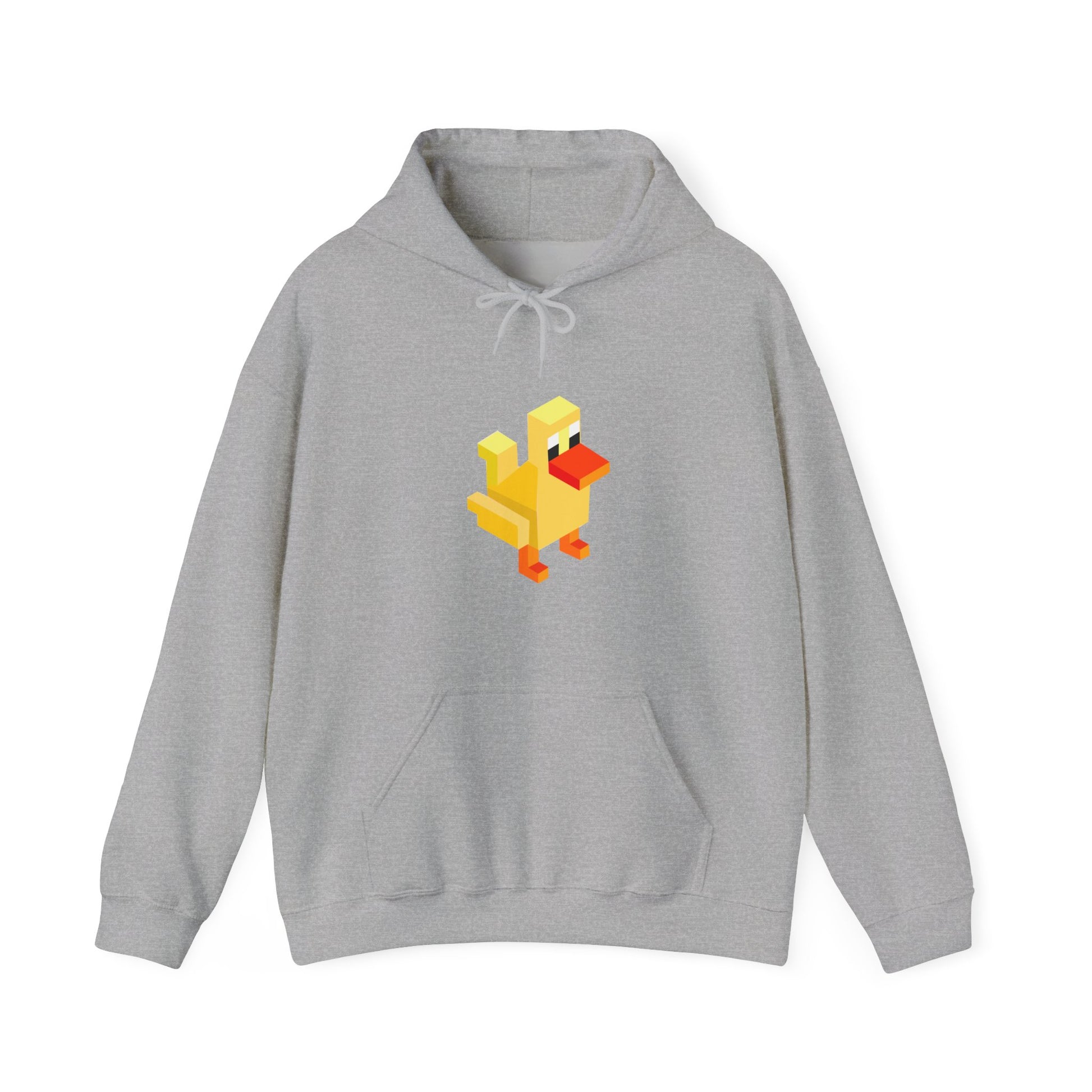 Light grey pixel duck gaming hoodie, unisex retro arcade sweatshirt casual gamer fashion