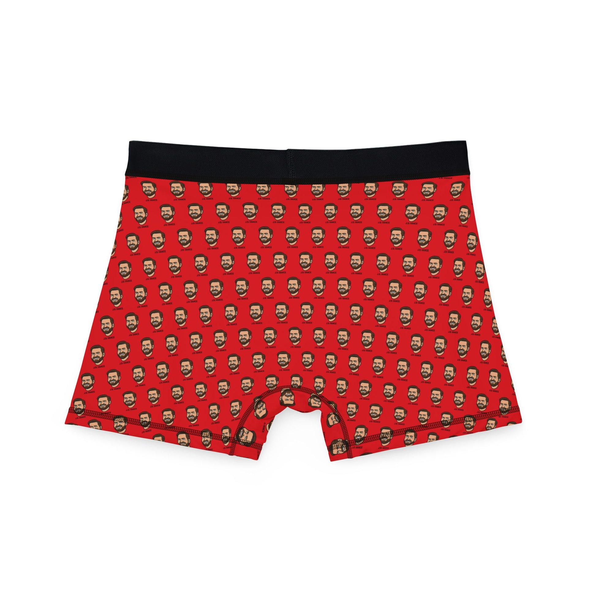 Flat back view of J.D. Vance Boxer Briefs featuring full rear coverage and bold cartoon design.