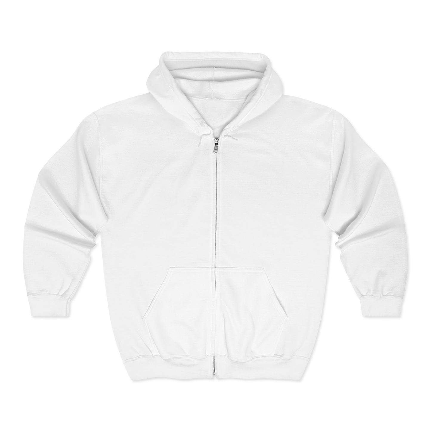 Front of white Pixel Mouse Zip Hoodie with zipper and drawstring hood.
