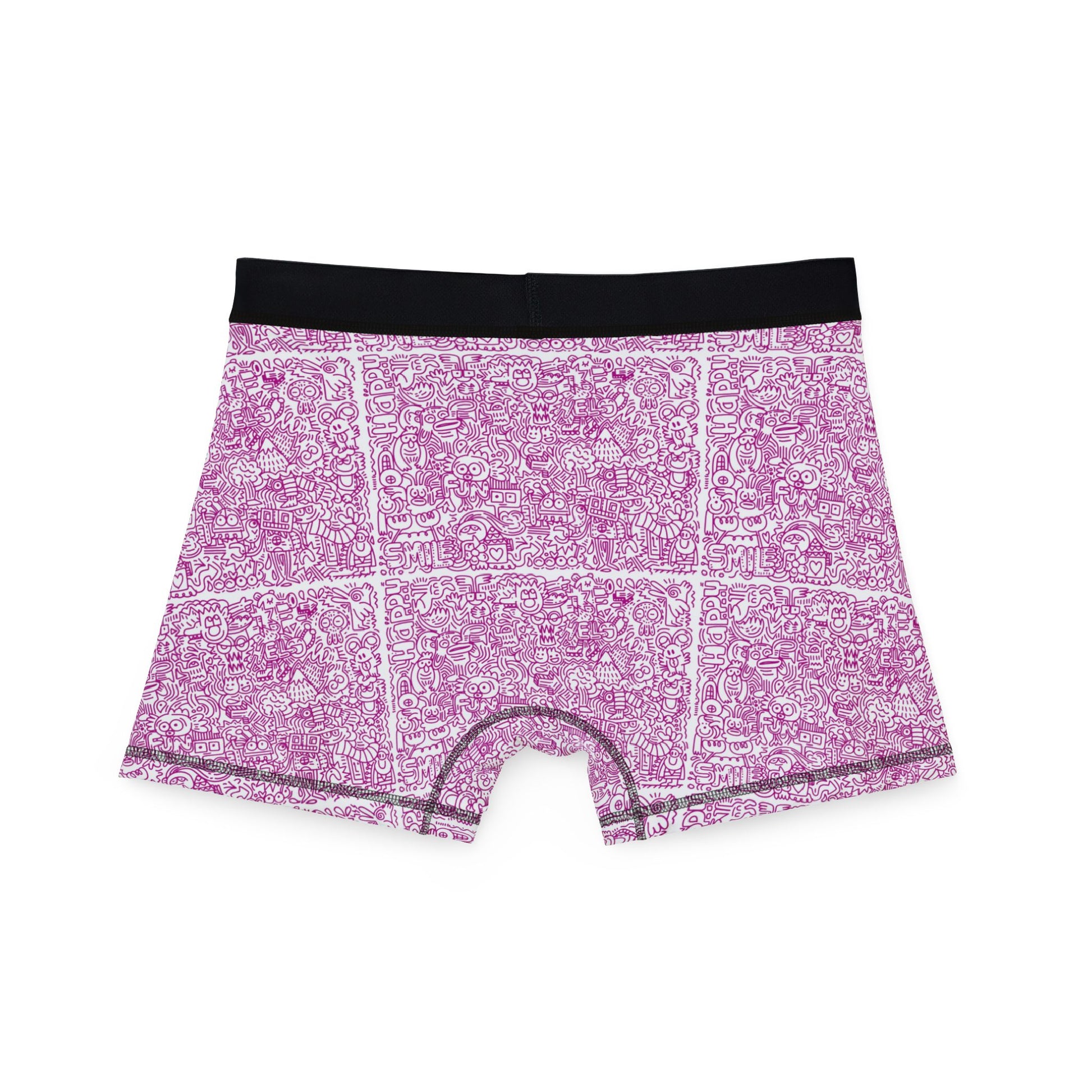 Flat lay front view of Doodle Men’s Boxers with bold doodle artwork and waistband