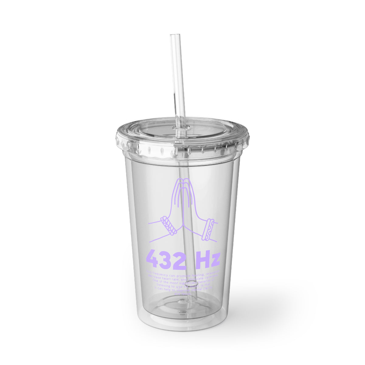 432 Hz clear acrylic tumbler with reusable straw and minimalist frequency design