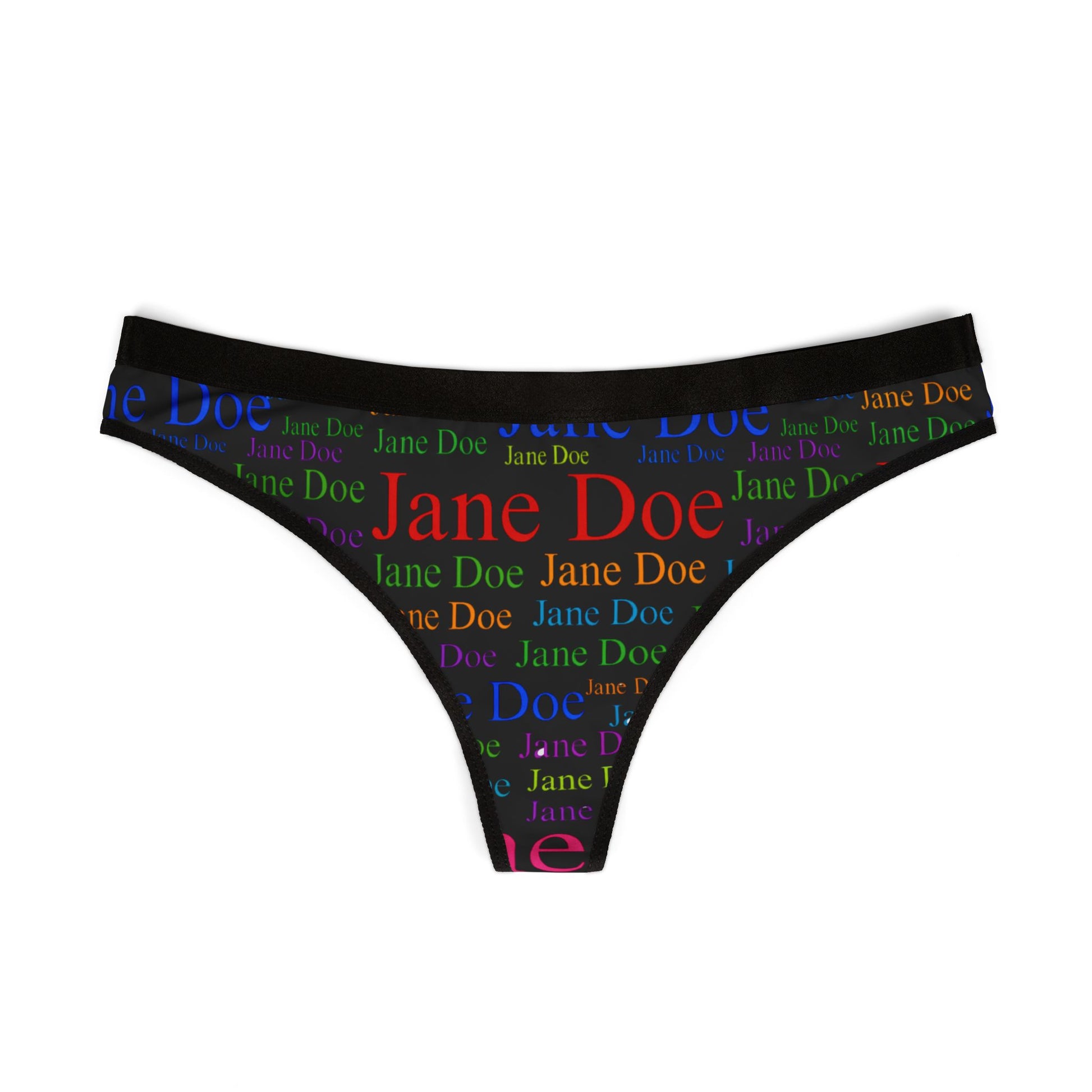 Flat lay of Jane Doe Women’s Thongs – Black Edition