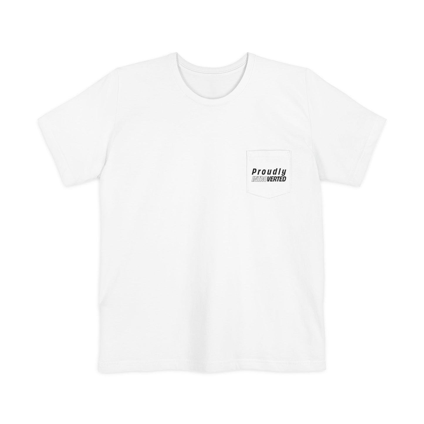 Flat lay of Proudly Introverted Pocket T-Shirt showing front chest pocket design