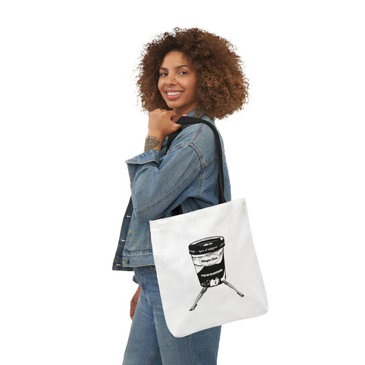 Woman wearing F*ck My Ex Boyfriend Tote Bag with denim jacket, smiling confidently