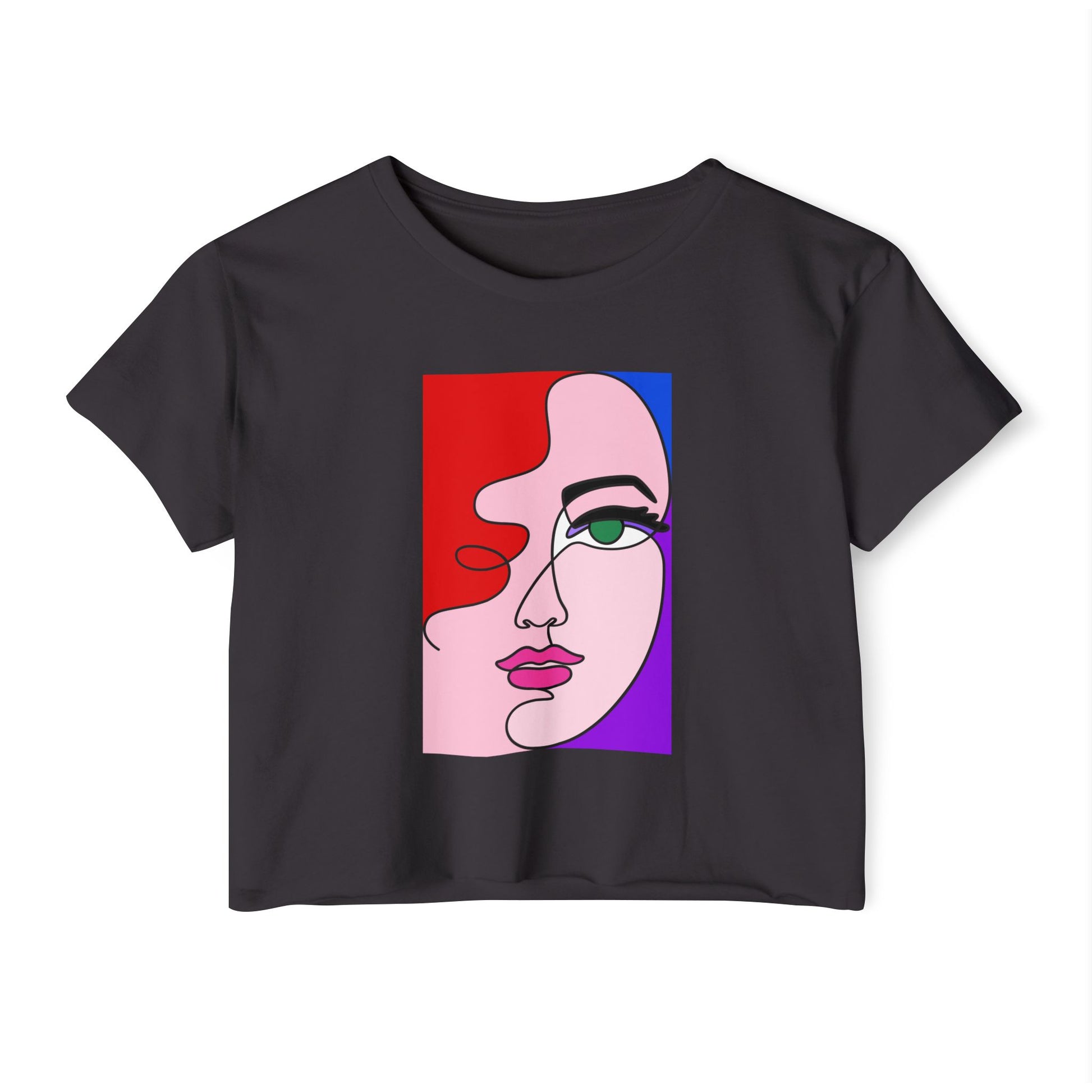 black abstract line art crop top women’s graphic tee