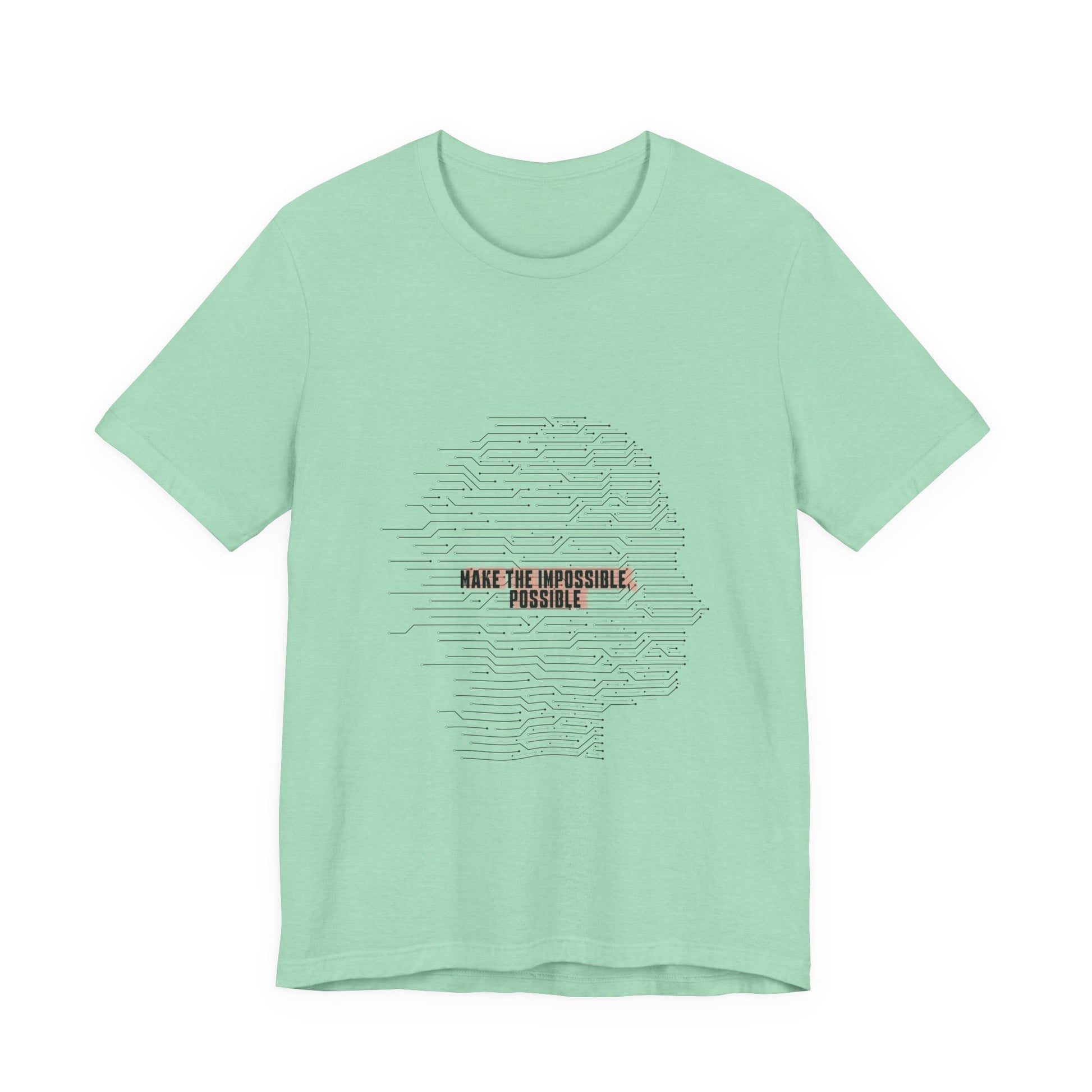 Green Make It Possible T-Shirt with motivational text front design.