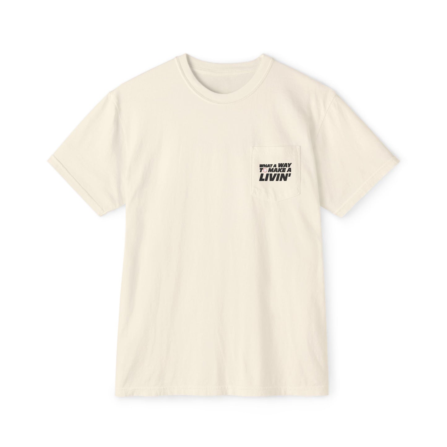 Ivory 9 to 5 pocket t-shirt flat lay front view