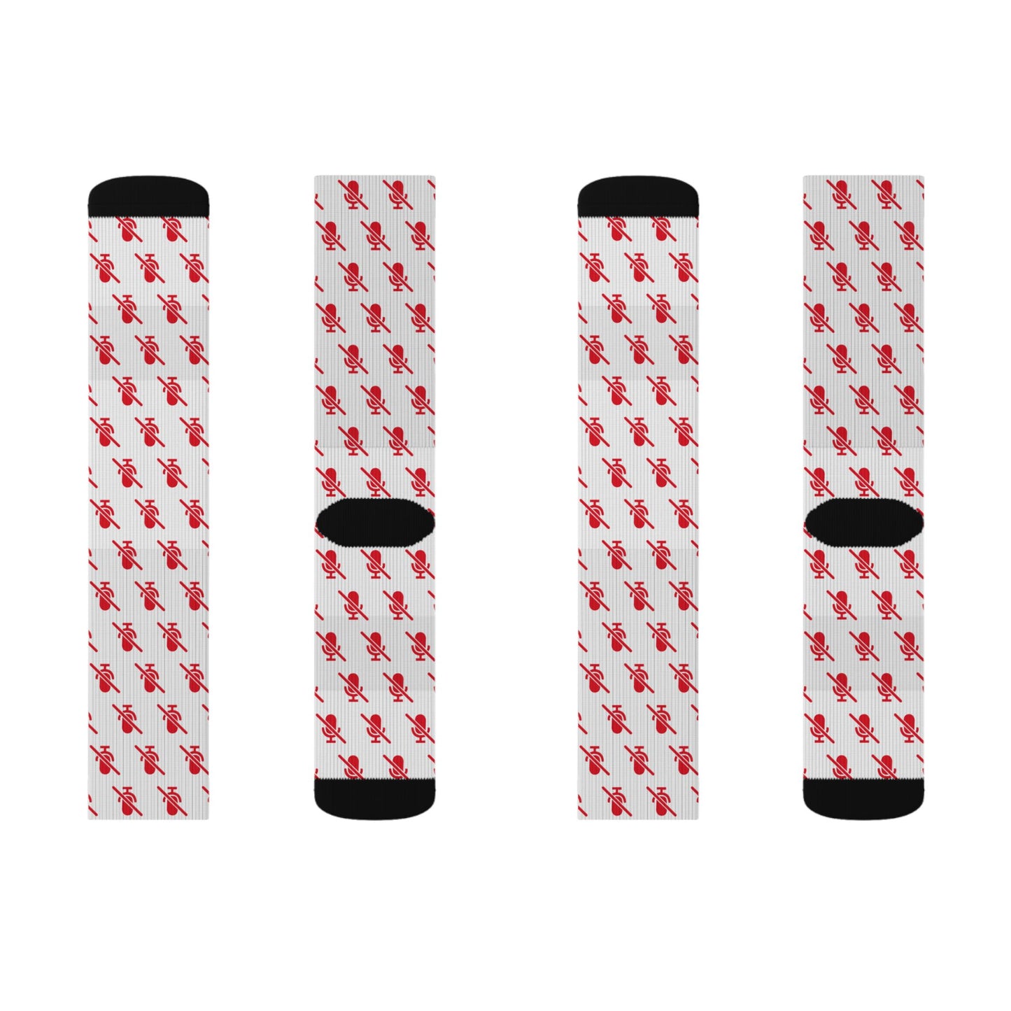 mic off crew socks white with red pattern side view worn model