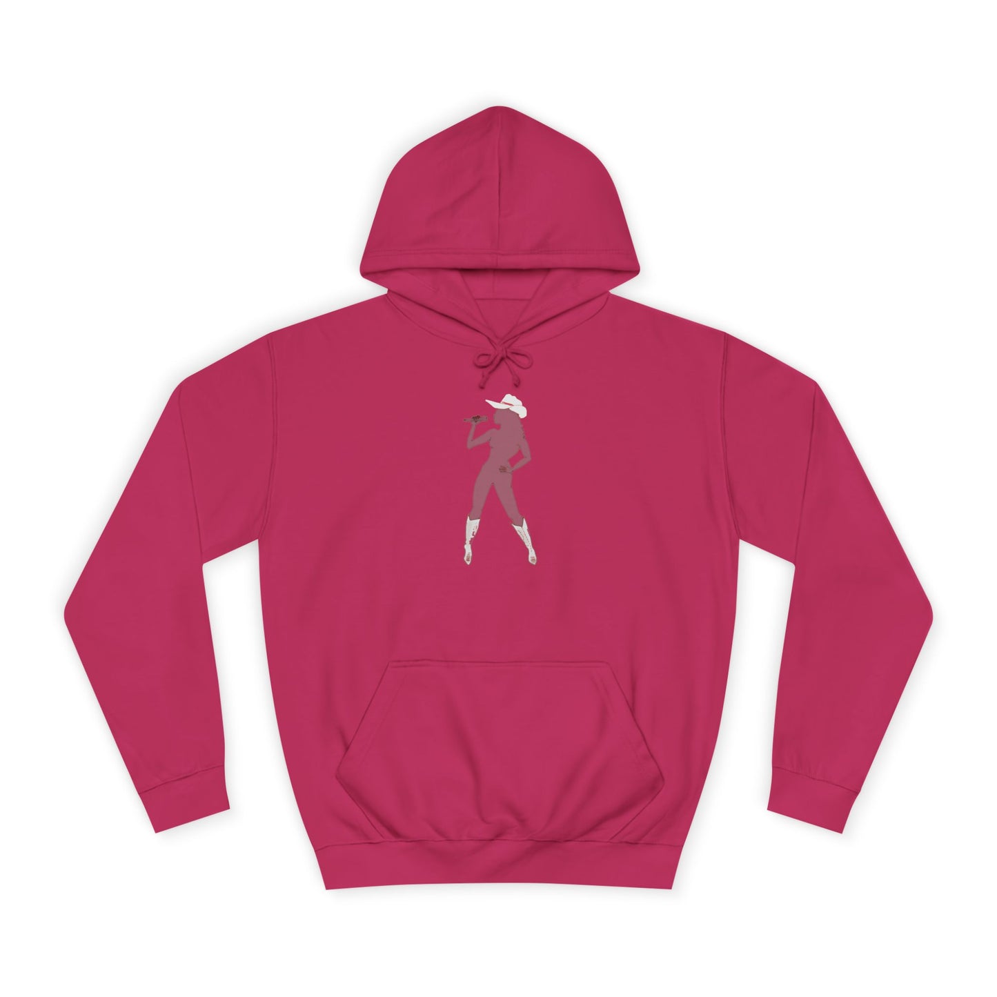 Magenta Bey Country Hoodie flat back view hood up.